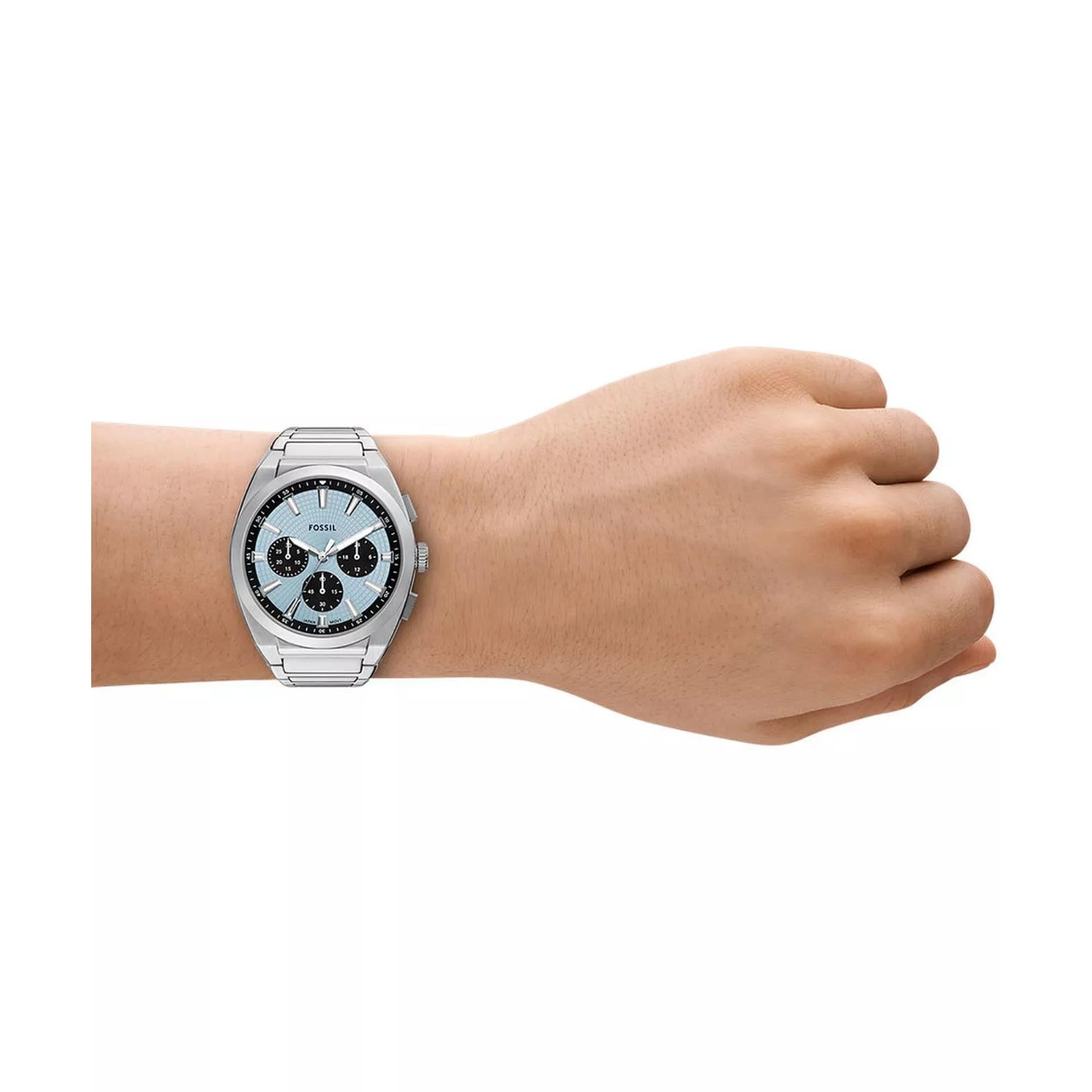 Fossil Everett 44mm Chronograph mit blauem Zifferblatt, Edelstahl, Herren-Quarzuhr FS6105