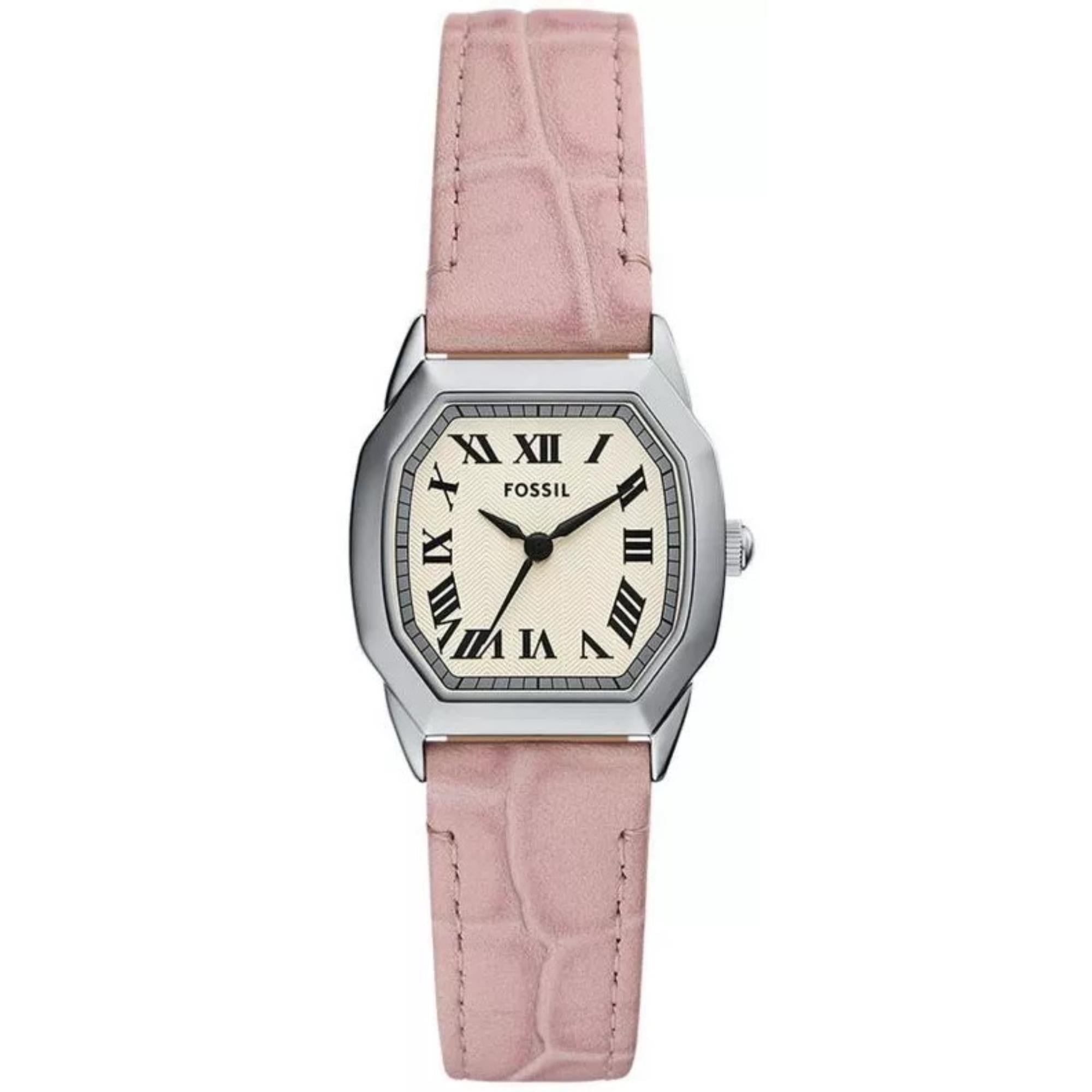 Fossil Harlow Cream Dial Pink Leather Strap Ladies Watch ES5406
