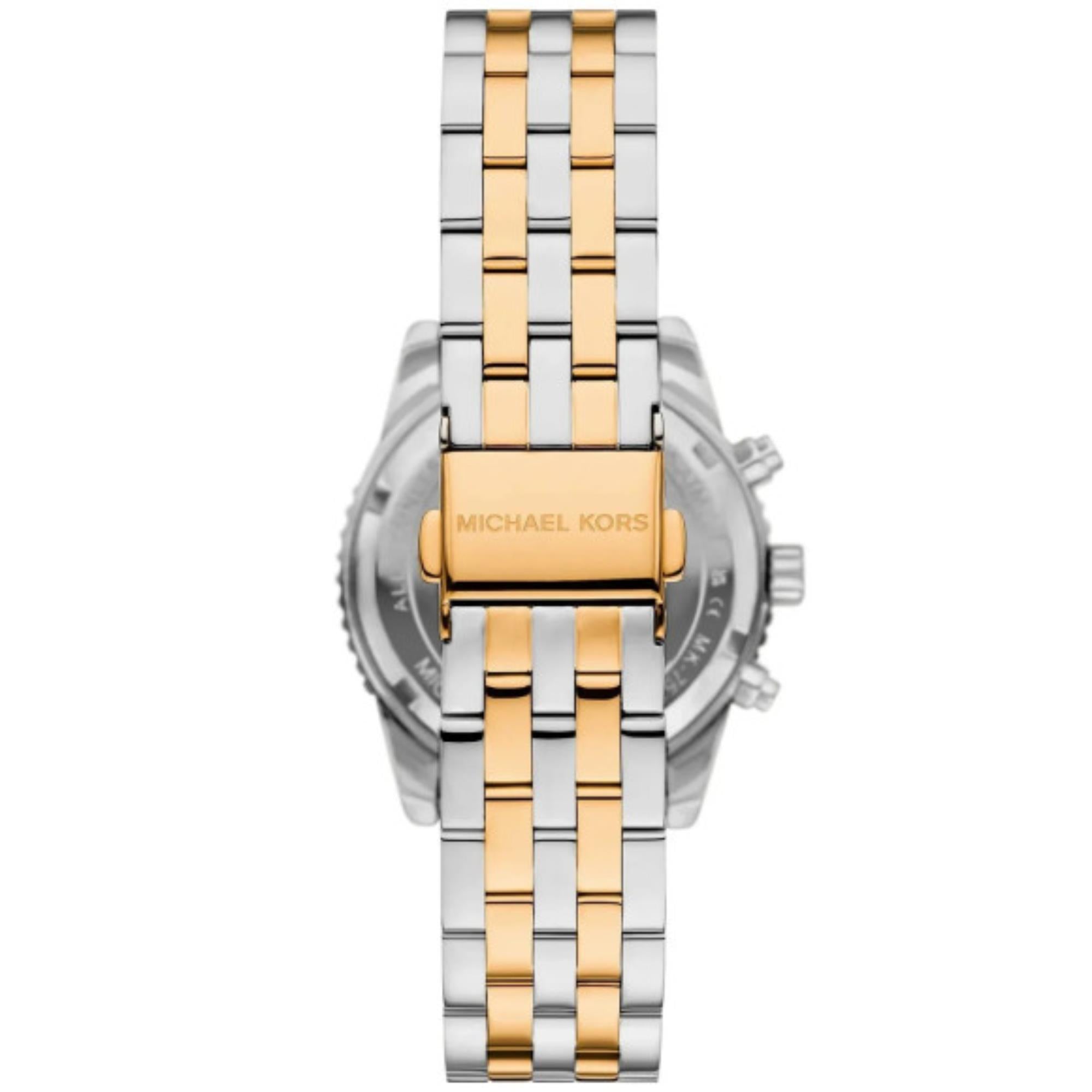 Michael Kors Mini Bryant Chronograph Weißes Zifferblatt Zweifarbiges Edelstahlarmband Damen Uhr MK7532