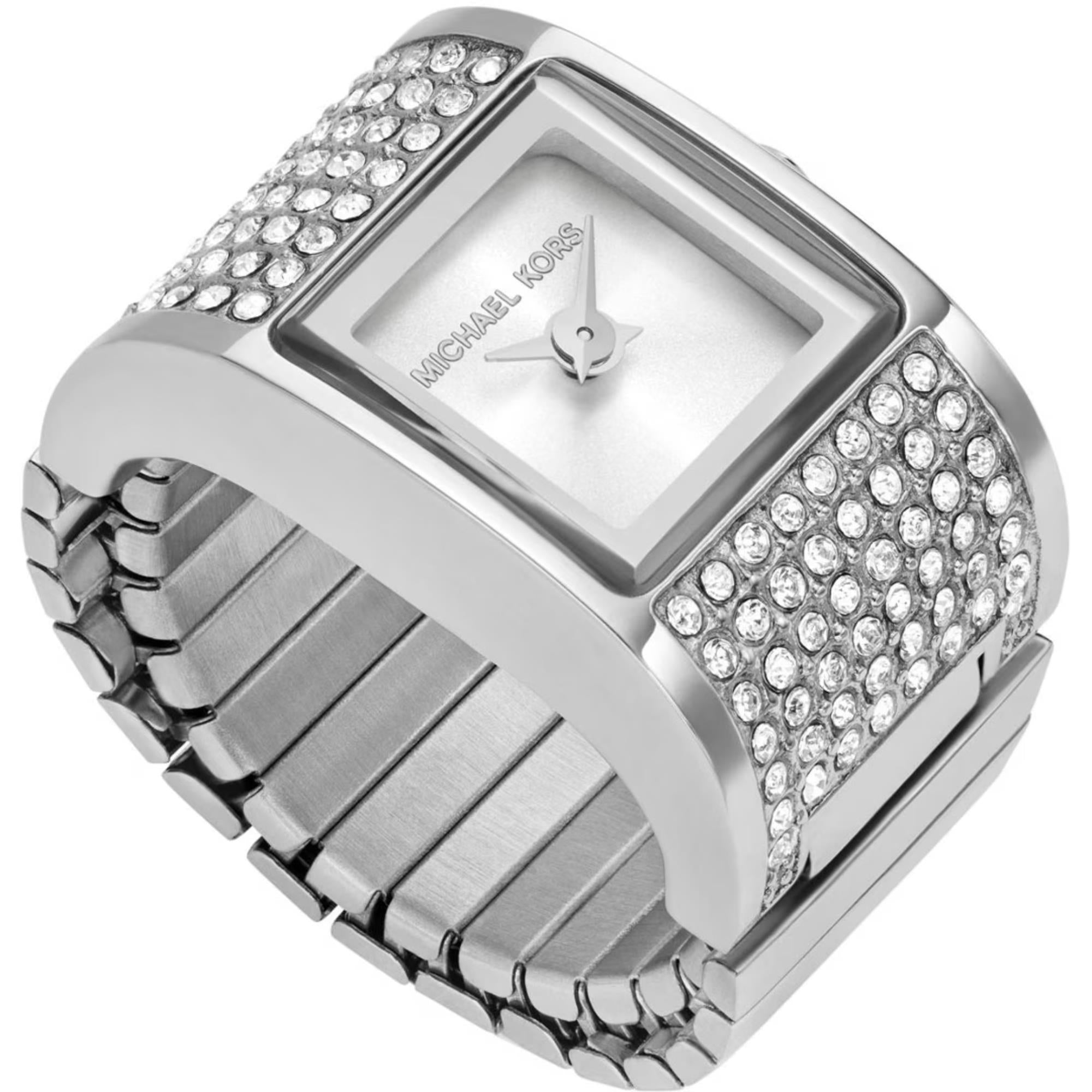 Michael Kors Darrington Weißes Zifferblatt Edelstahlarmband Damen Uhr Ring MK4884