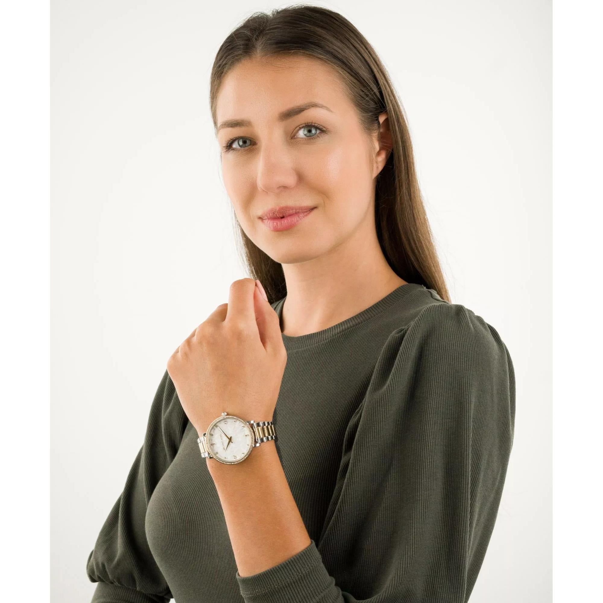 Michael Kors Pyper Zwei-Ton Legierung Weiß Zifferblatt Edelstahl Armband Damen Uhr MK4595