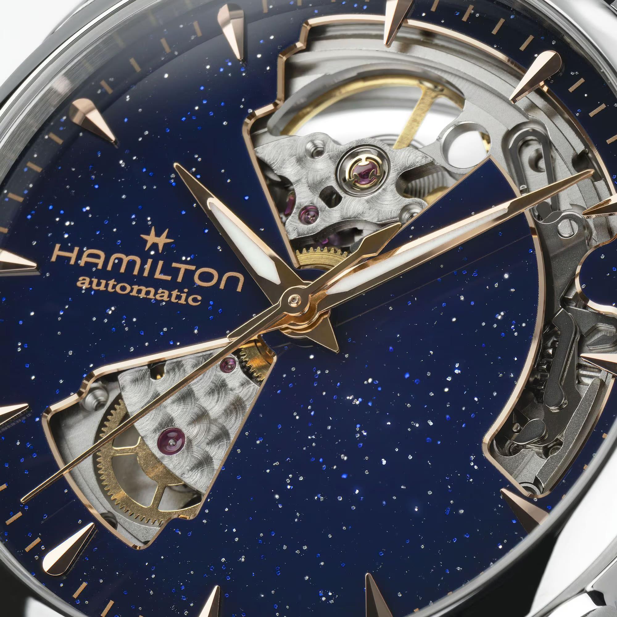 Hamilton Jazzmaster 36mm Offenes Herz Blau Zifferblatt Leder Automatik Uhr H32215642