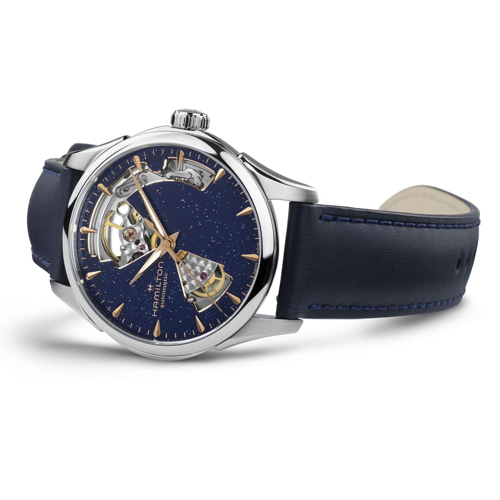 Hamilton Jazzmaster 36mm Offenes Herz Blau Zifferblatt Leder Automatik Uhr H32215642
