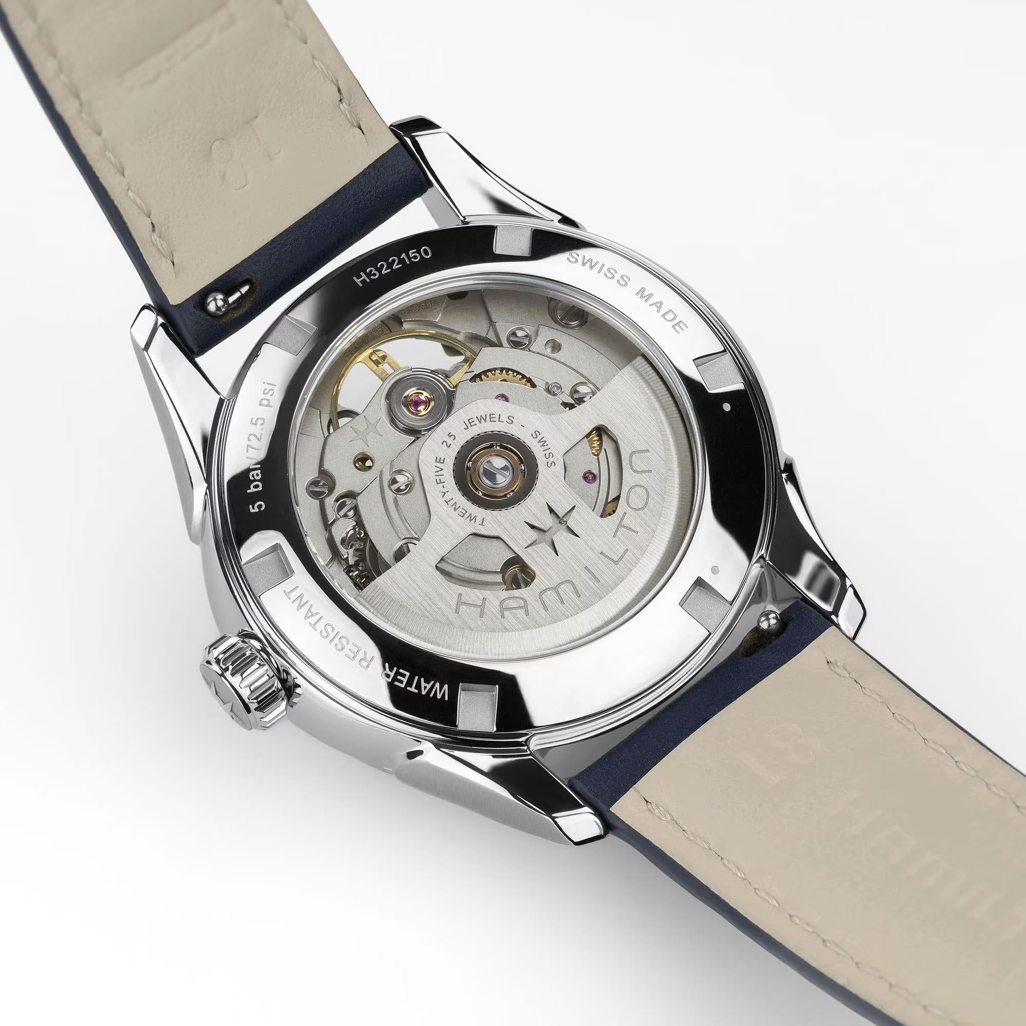 Hamilton Jazzmaster 36mm Offenes Herz Blau Zifferblatt Leder Automatik Uhr H32215642