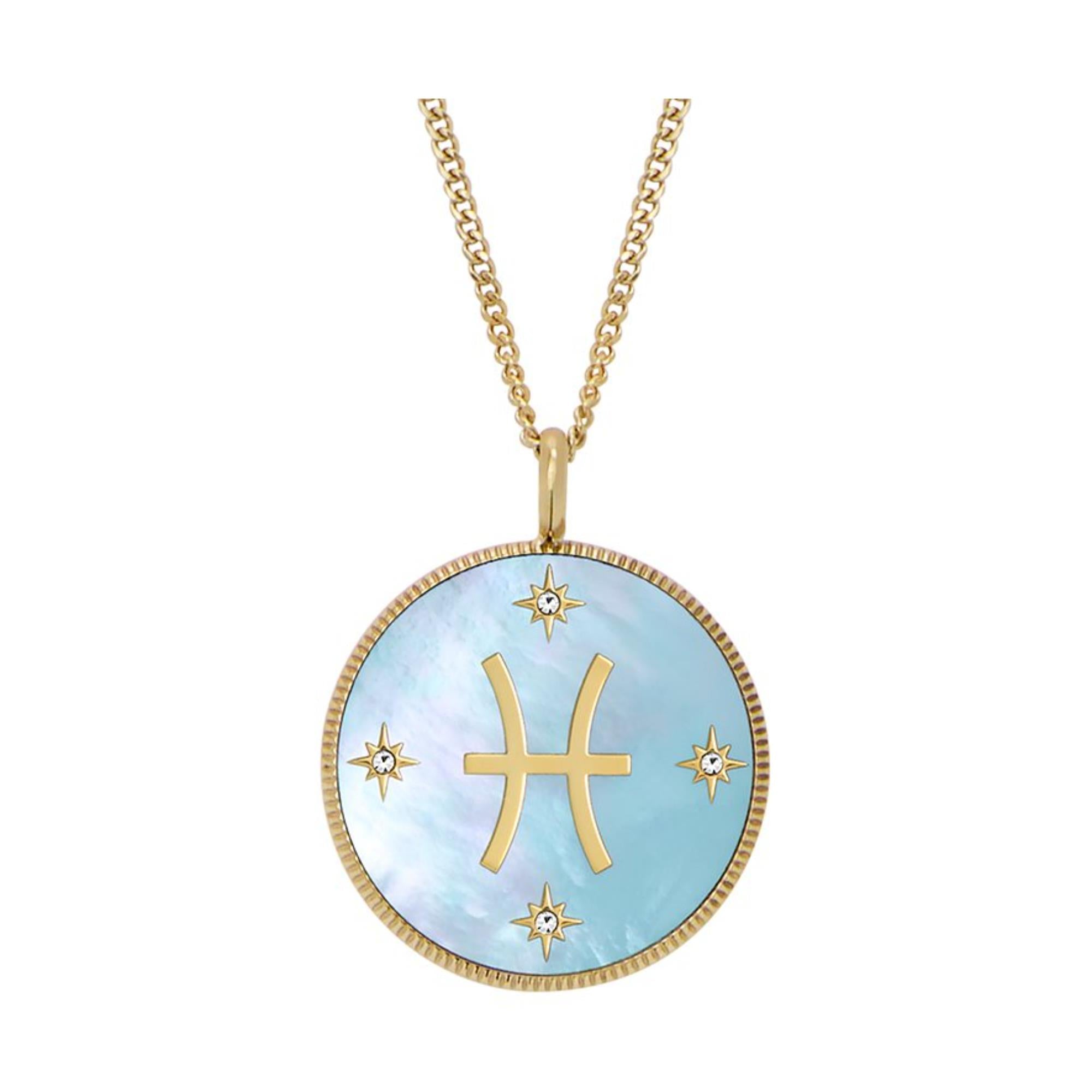 Fossil Written in the Stars Gold-Tone Stainless Steel Green Mother-of-Pearl Pisces Pendant Ladies Necklace JF04848710 - WatchNation