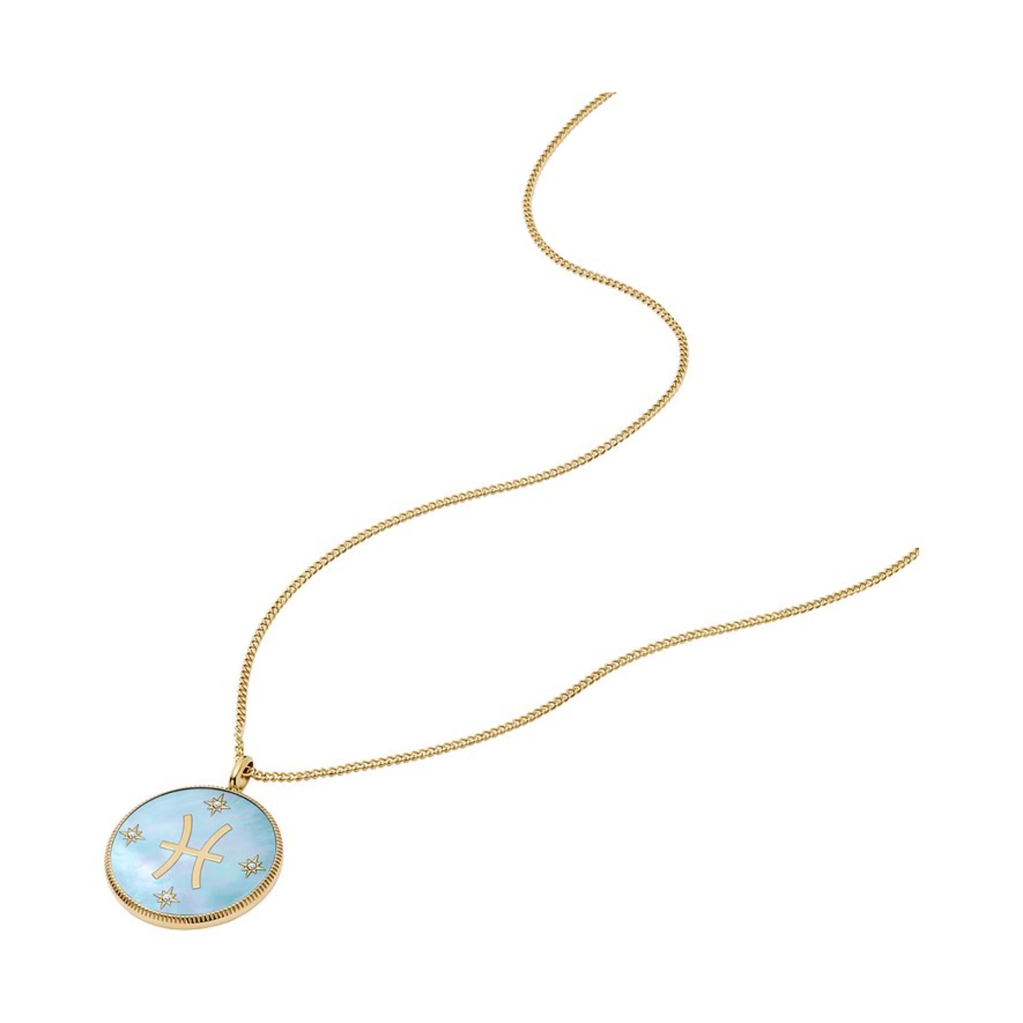 Fossil Written in the Stars Gold-Tone Stainless Steel Green Mother-of-Pearl Pisces Pendant Ladies Necklace JF04848710 - WatchNation
