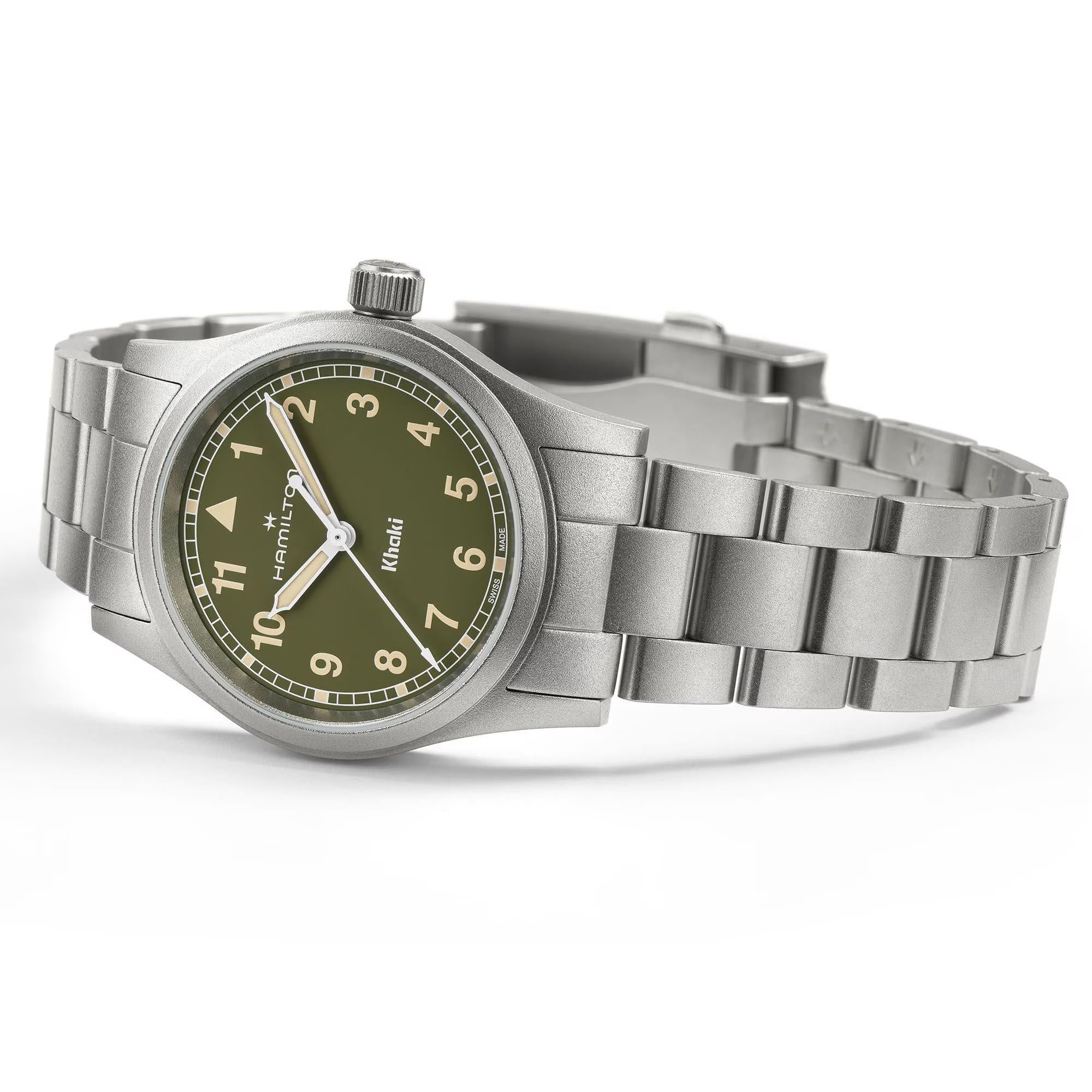 Hamilton Khaki Field 33mm brushed stainless steel case front profile
