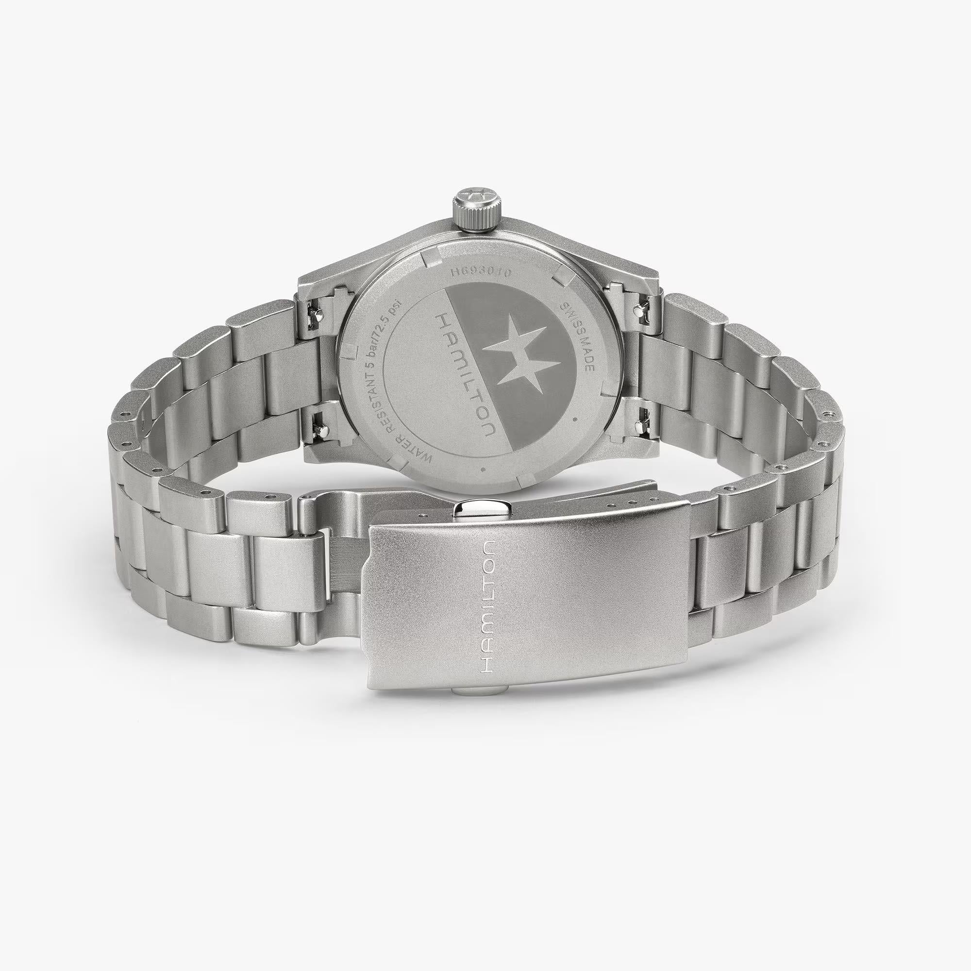 Hamilton H69301140 stainless steel bracelet and folding clasp detail