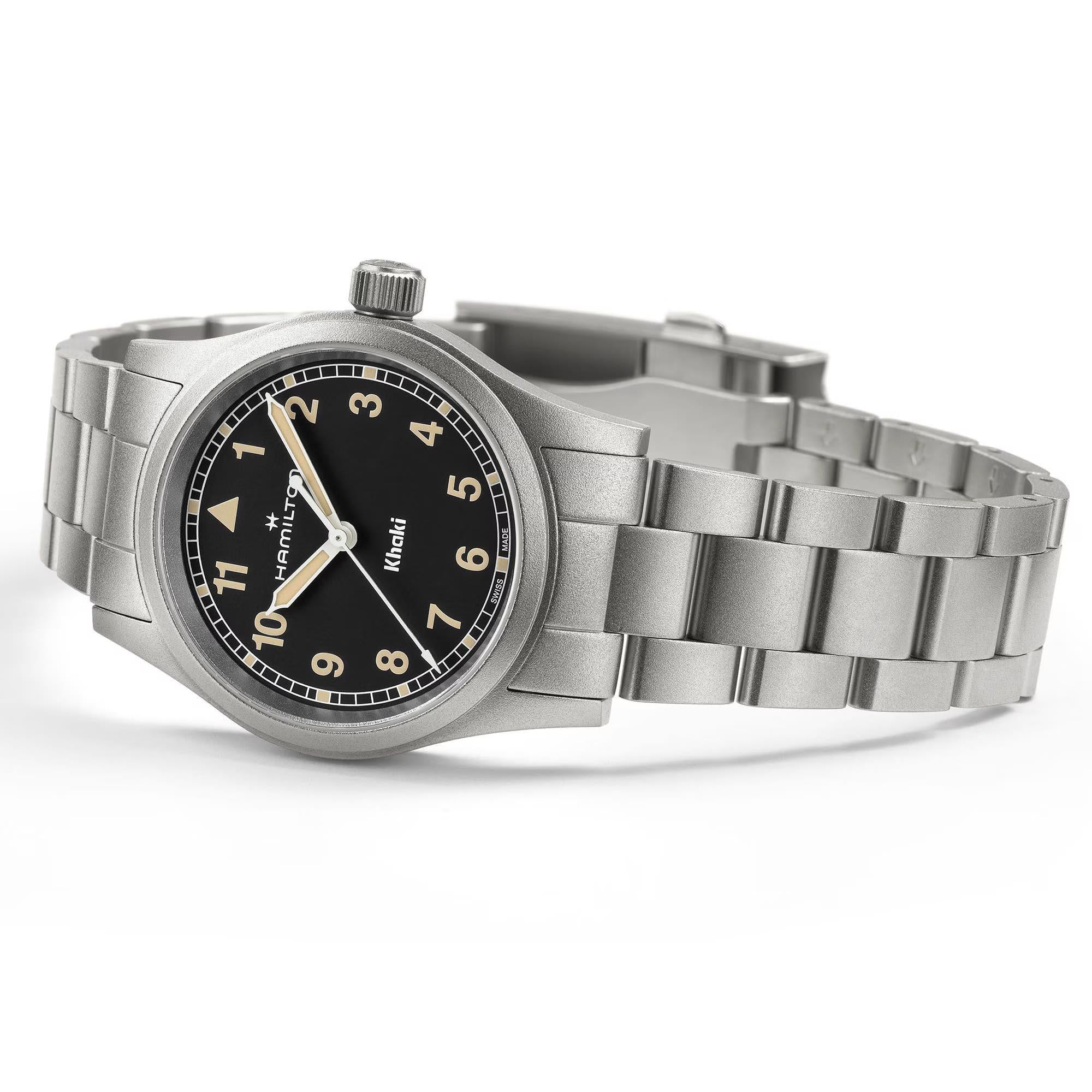 Hamilton Khaki Field 33mm Black Dial Ladies Quartz watch on white background