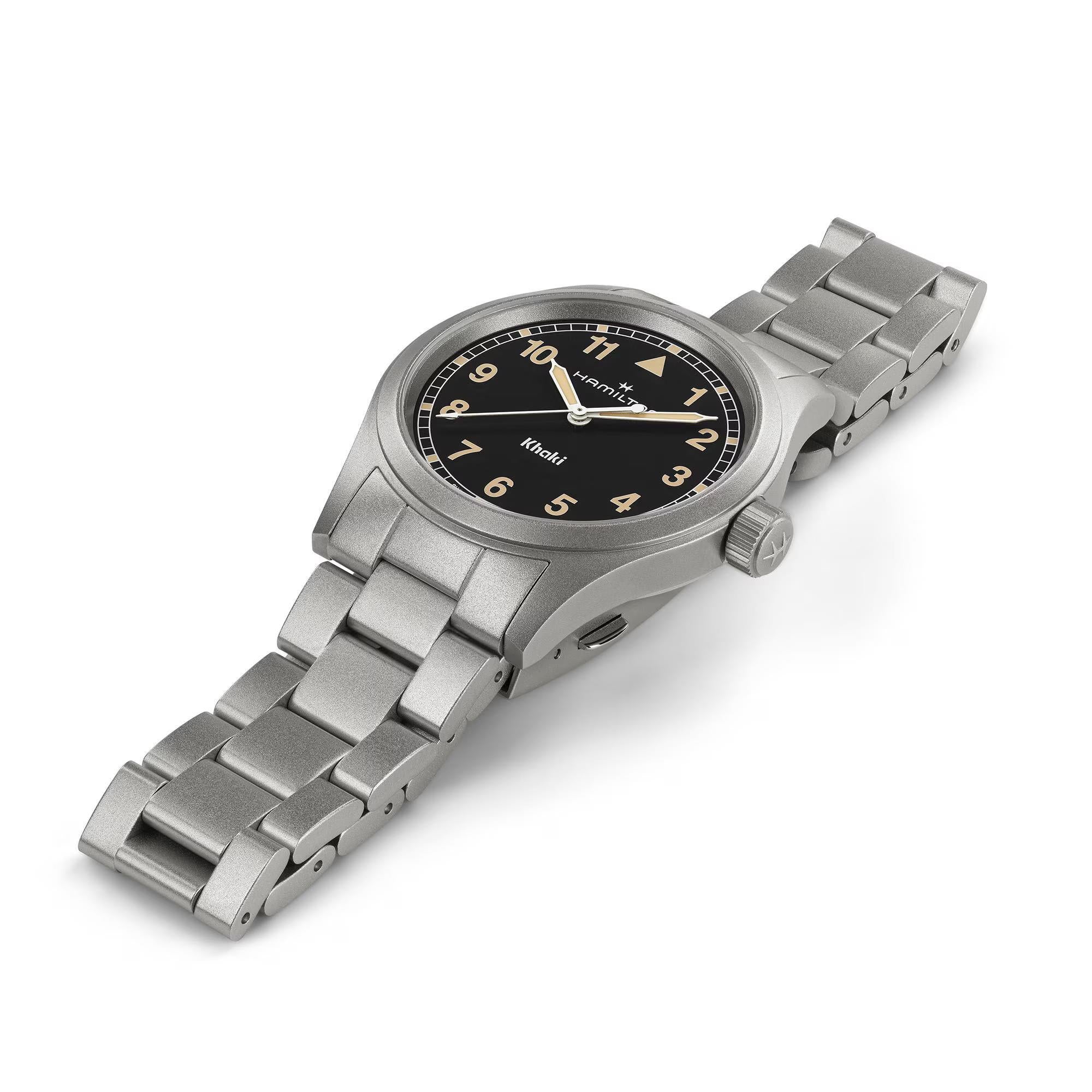 Hamilton Khaki Field H69401131 38mm brushed stainless steel case side profile