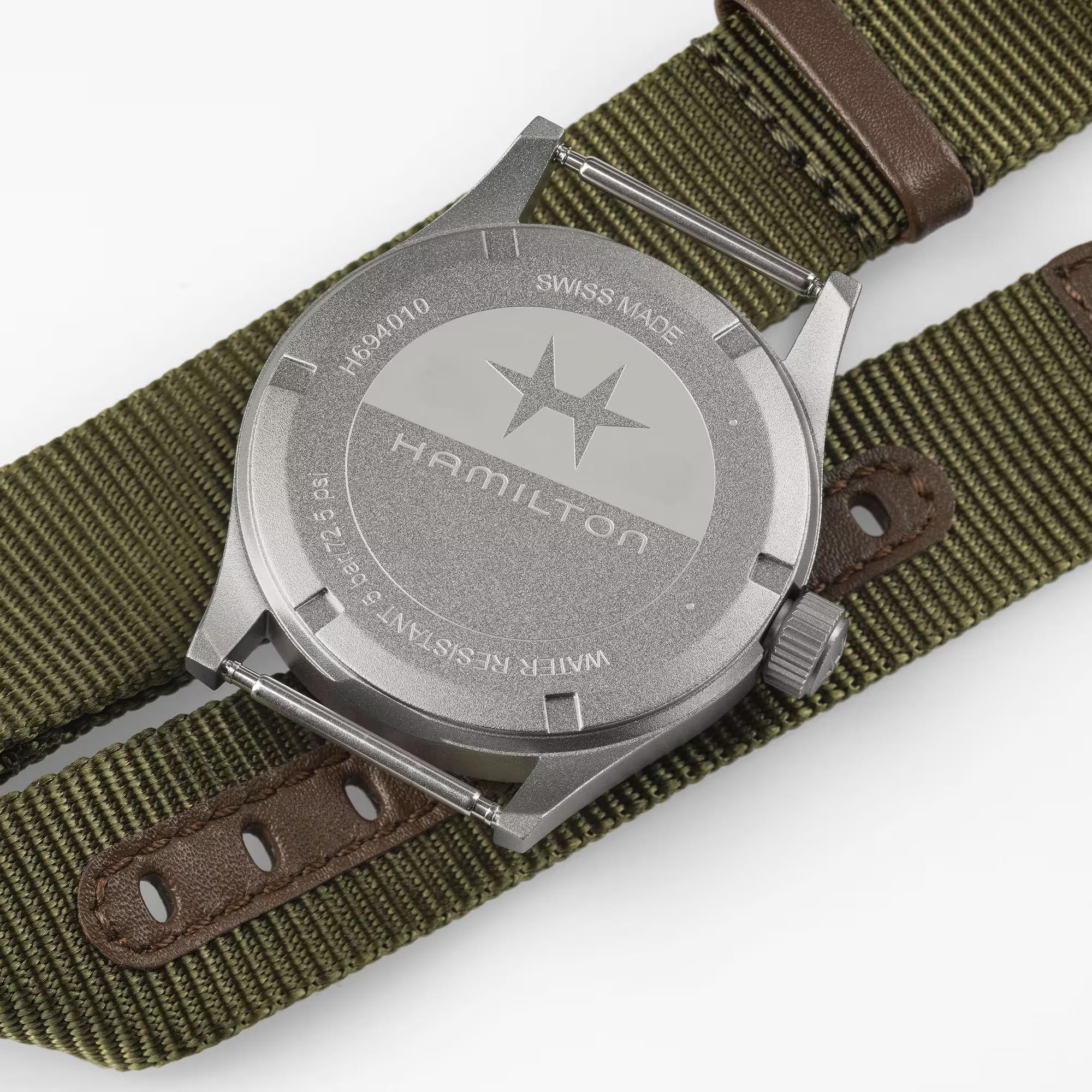 Hamilton Khaki Field H69401960 38mm caseback close-up view