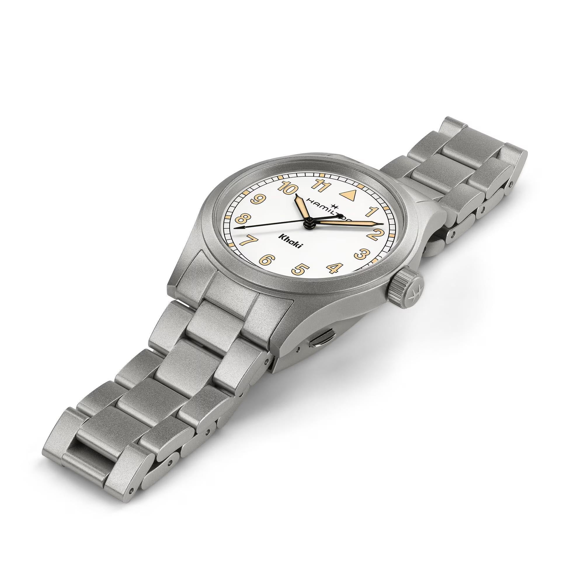 Hamilton Khaki Field H69401110 38mm brushed stainless steel case side profile