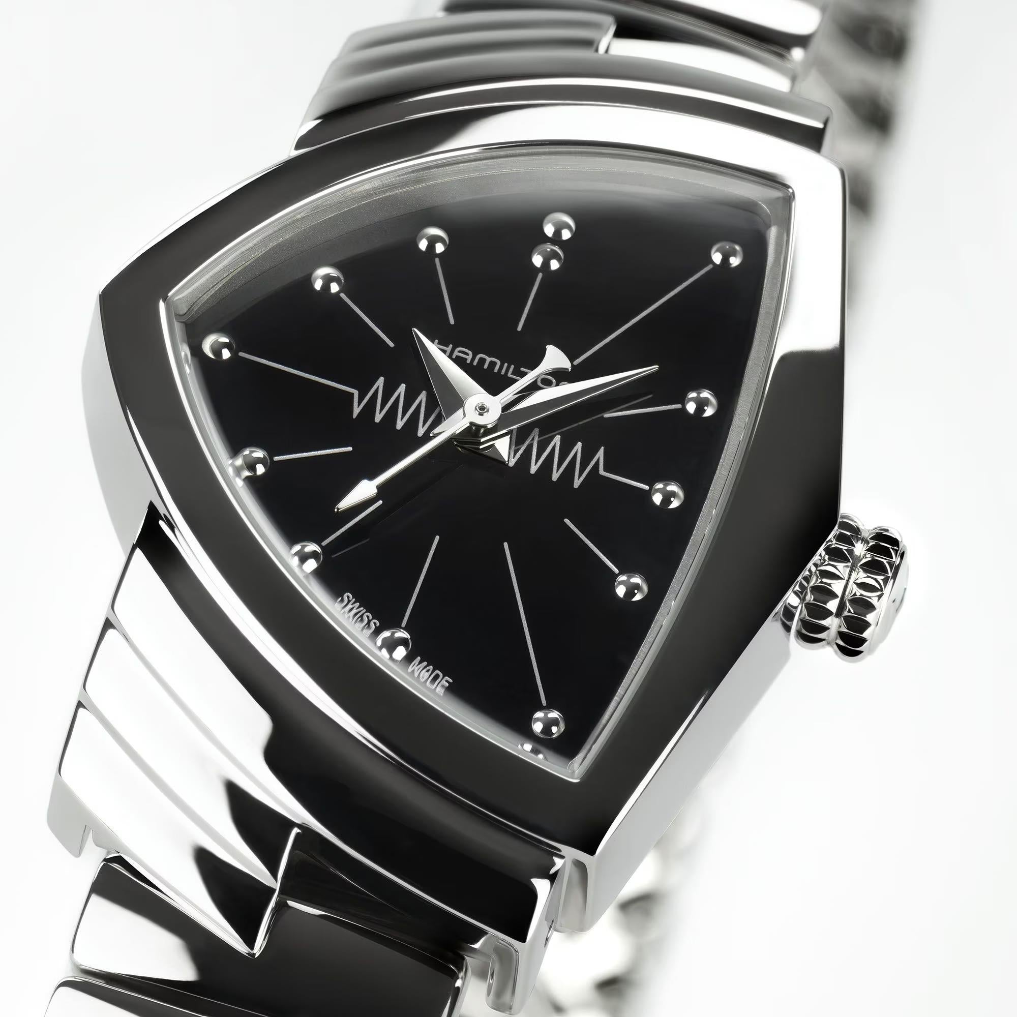 Hamilton Ventura 24mm Schwarzes Zifferblatt Stahl Damen Quarz Uhr H24211130