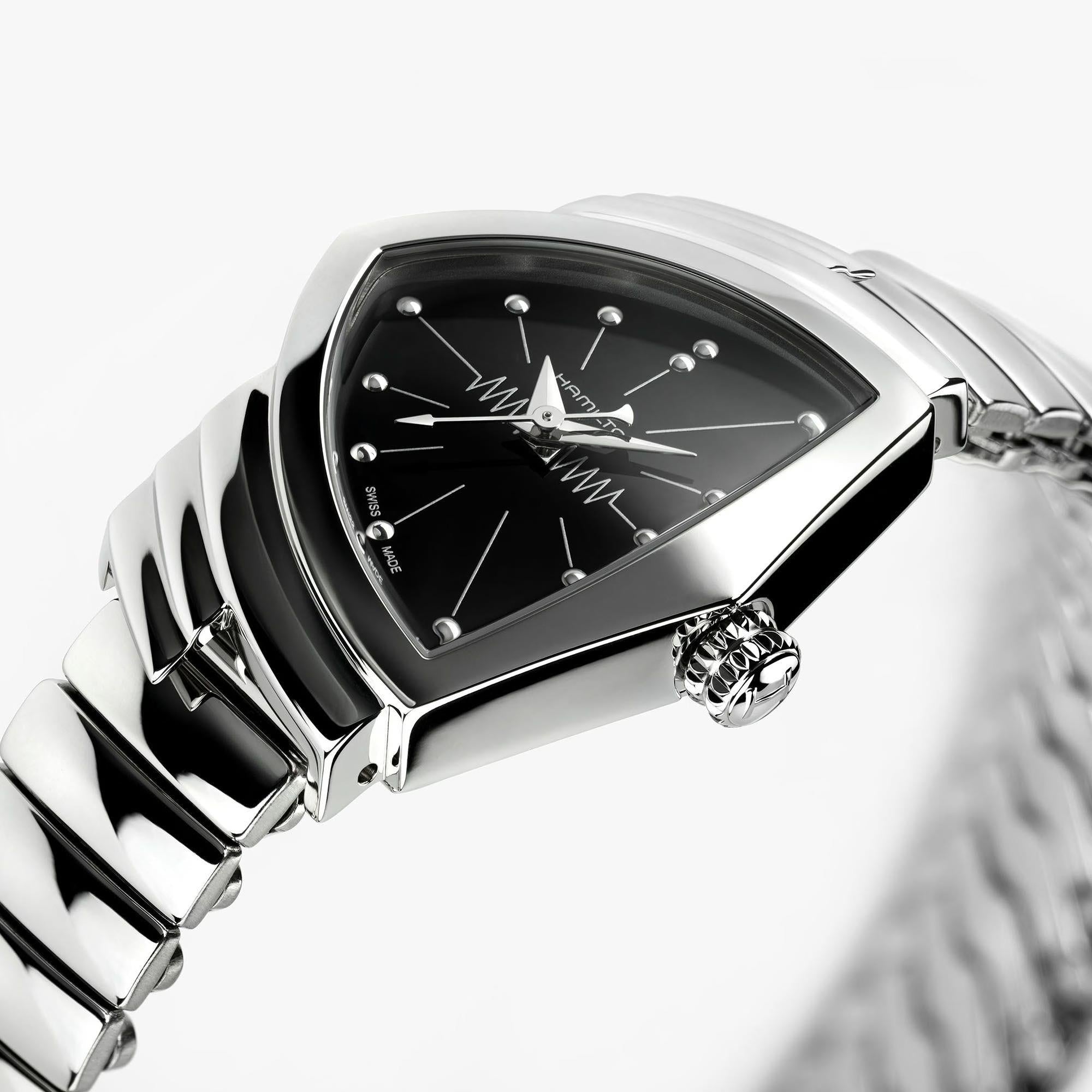 Hamilton Ventura 24mm Schwarzes Zifferblatt Stahl Damen Quarz Uhr H24211130