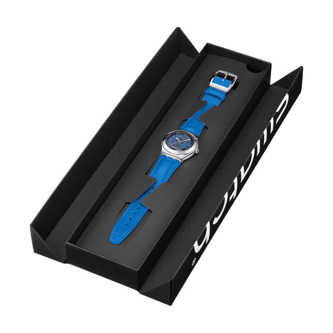 Swatch Blue Petal Promise Blue Dial Leather Strap Watch YLS235