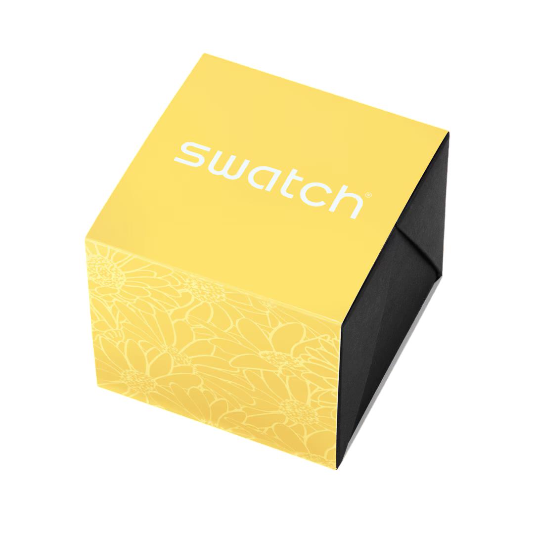 Swatch Petal Swirl Yellow Dial Steel Strap Watch YLS236G