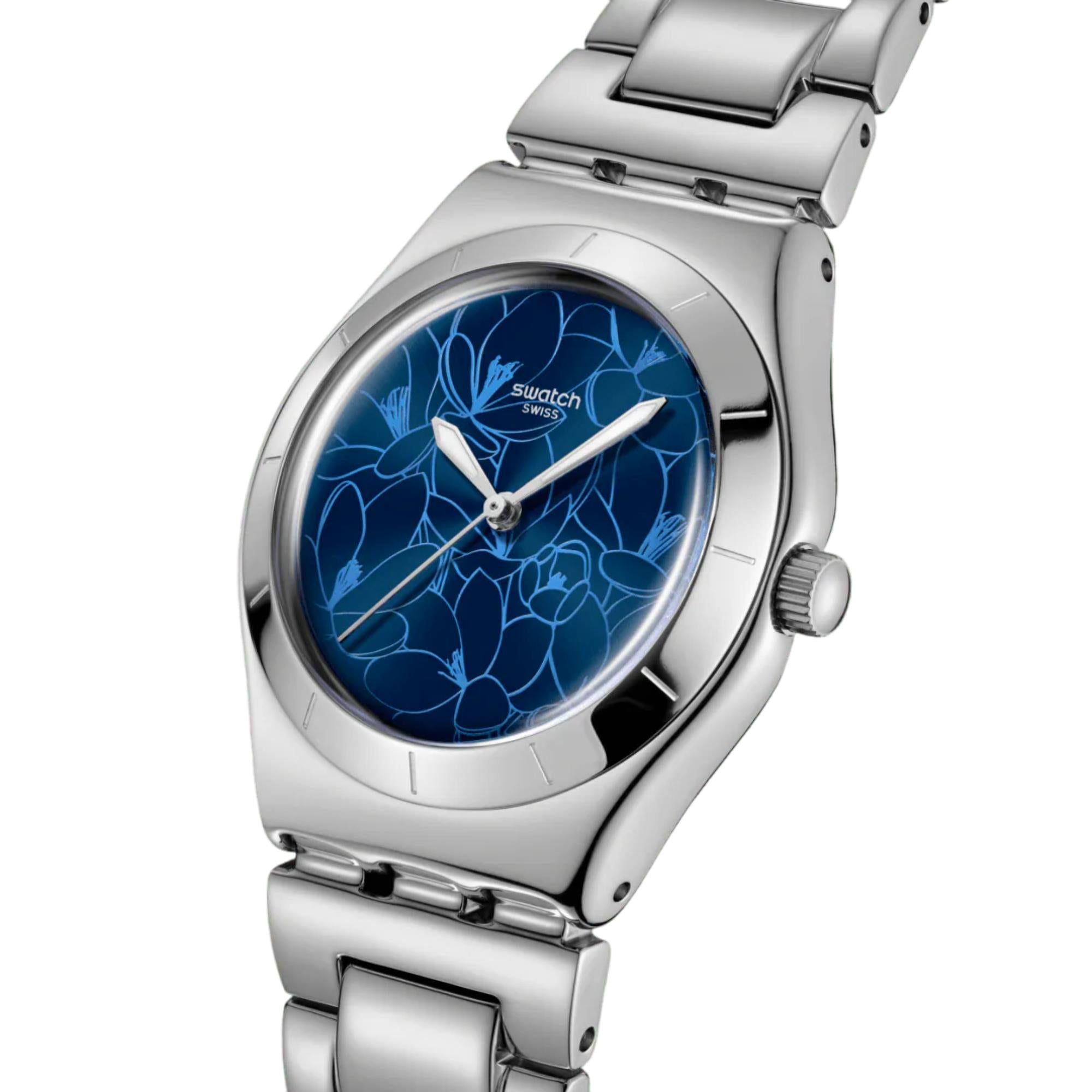 Swatch Blue Petal Frenzy Blue Dial Steel Strap Watch YLS235G