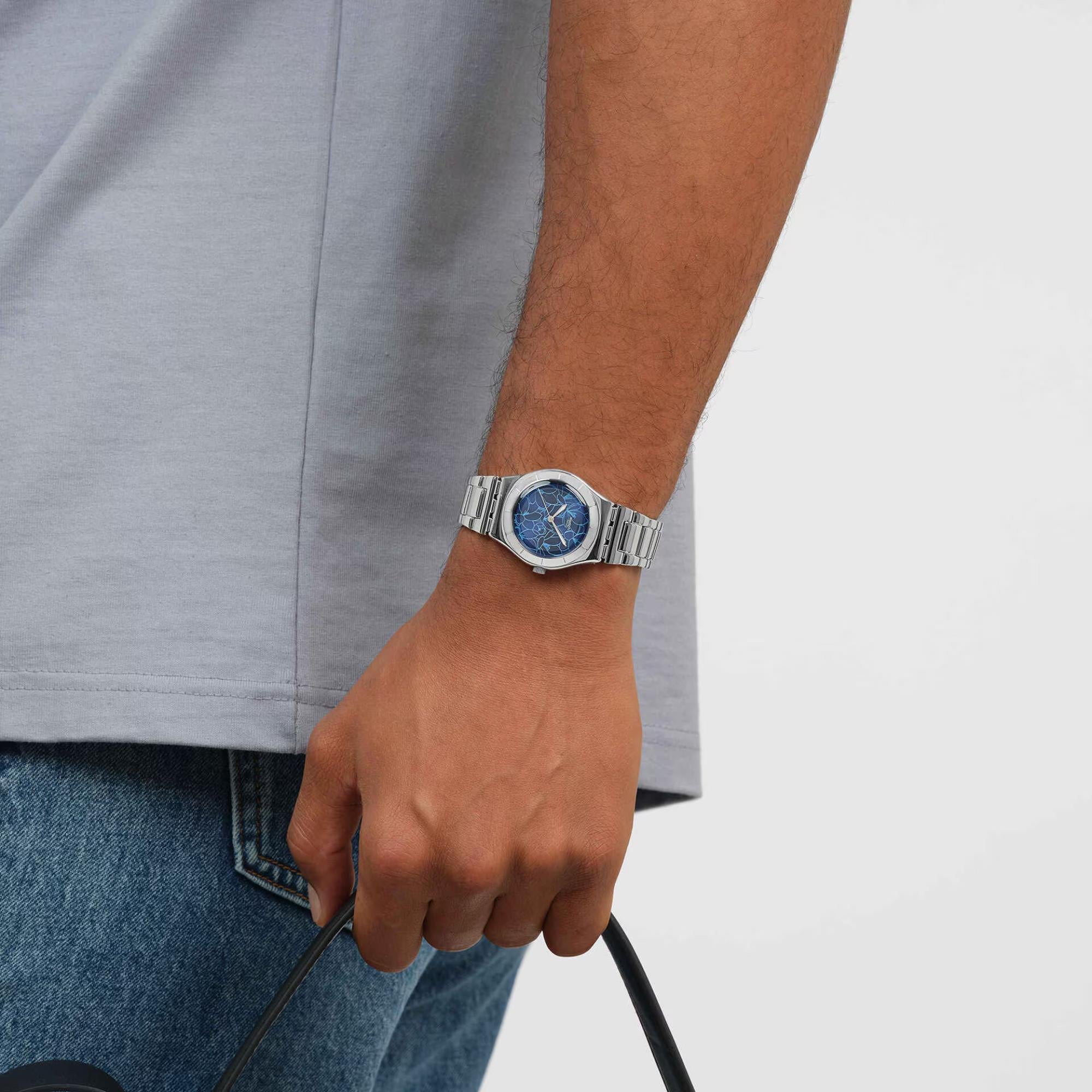 Swatch Blue Petal Frenzy Blue Dial Steel Strap Watch YLS235G