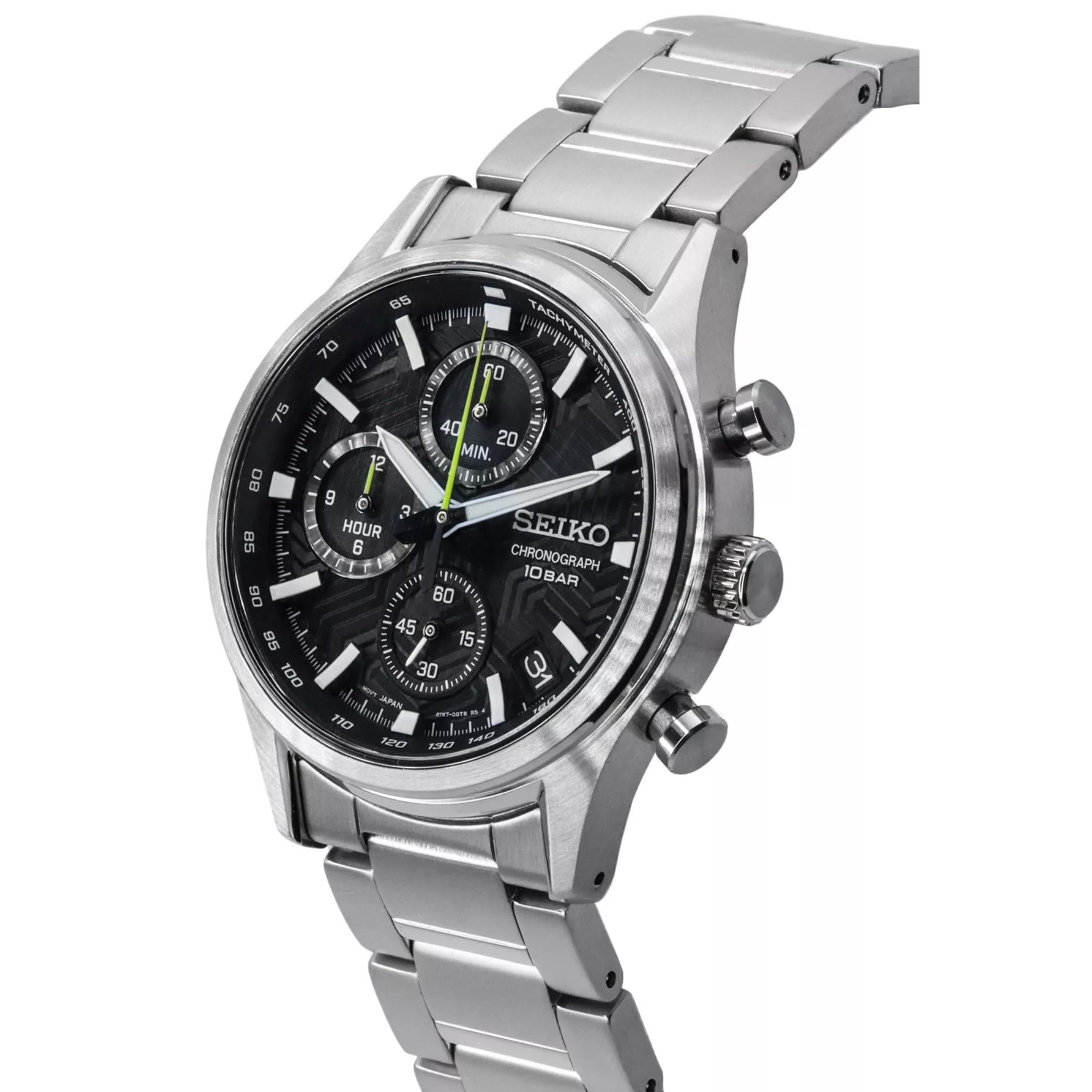 Seiko Conceptual 39,5mm Chronograph Schwarzes Zifferblatt Stahl Herren Quarz Uhr SSB419P1