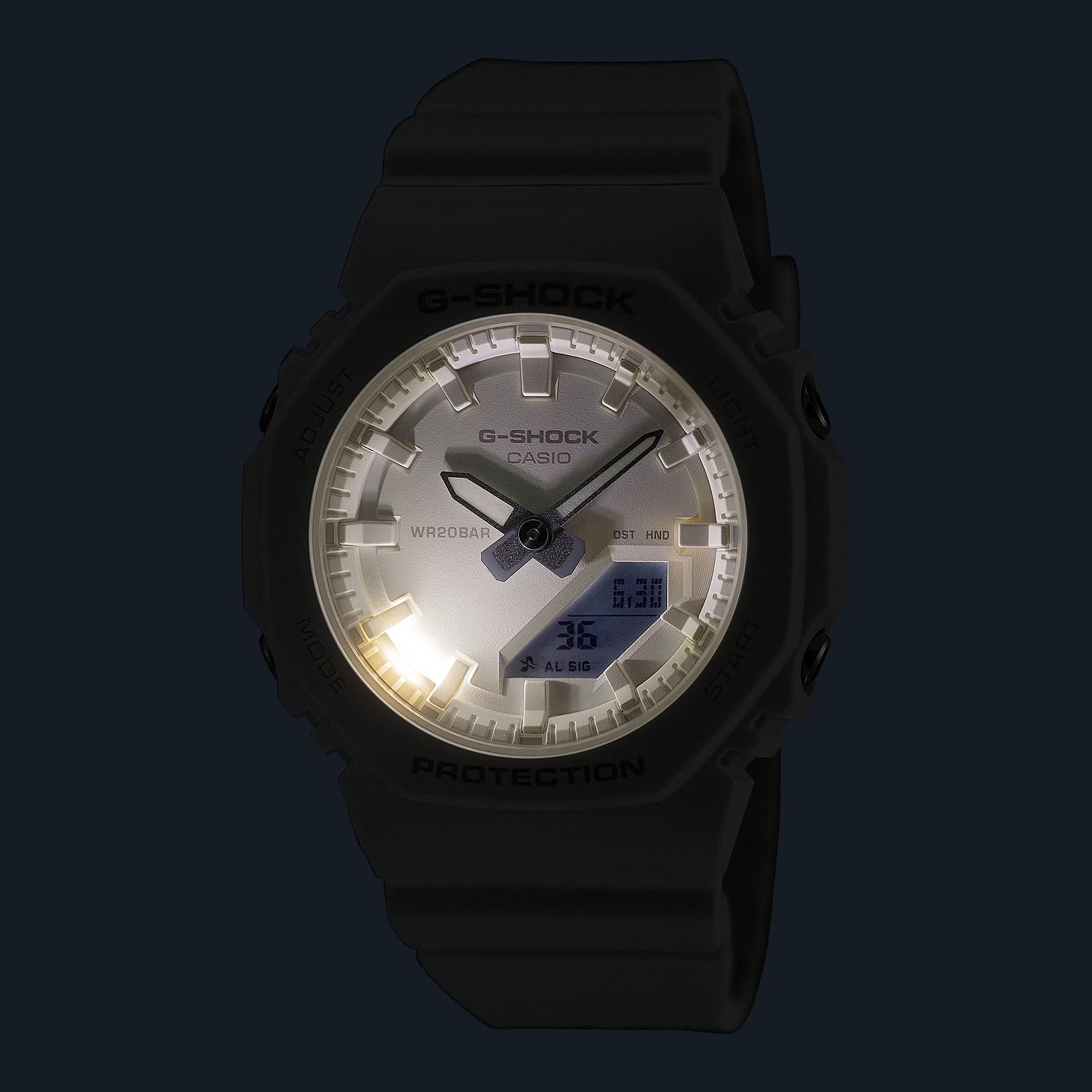 Casio G-Shock 2100 Serie Analog-Digital Weißes Zifferblatt Kunststoffarmband Damen Uhr GMA-P2100-7AER