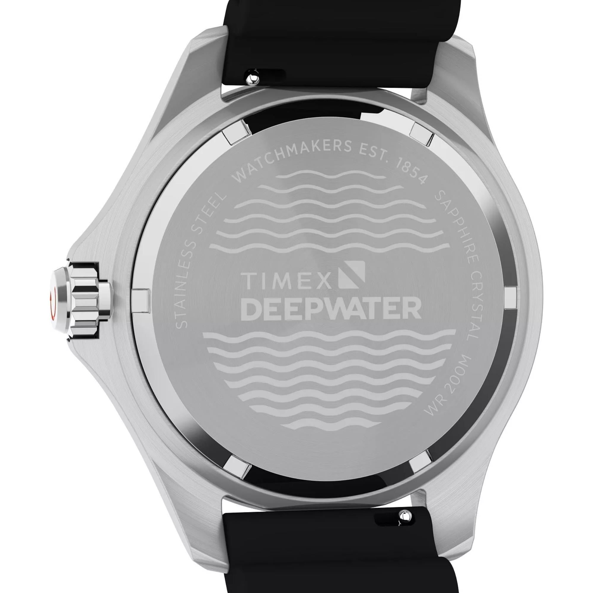 Timex Deep Water 44mm Schwarzes Zifferblatt Gummi Herren Quarz Uhr TW2W81600