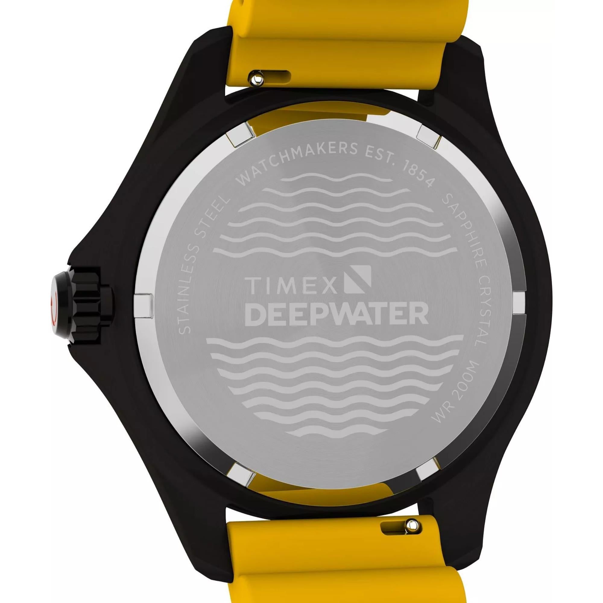 Timex Deep Water 44mm Schwarzes Zifferblatt Gummi Herren Quarz Uhr TW2W81700