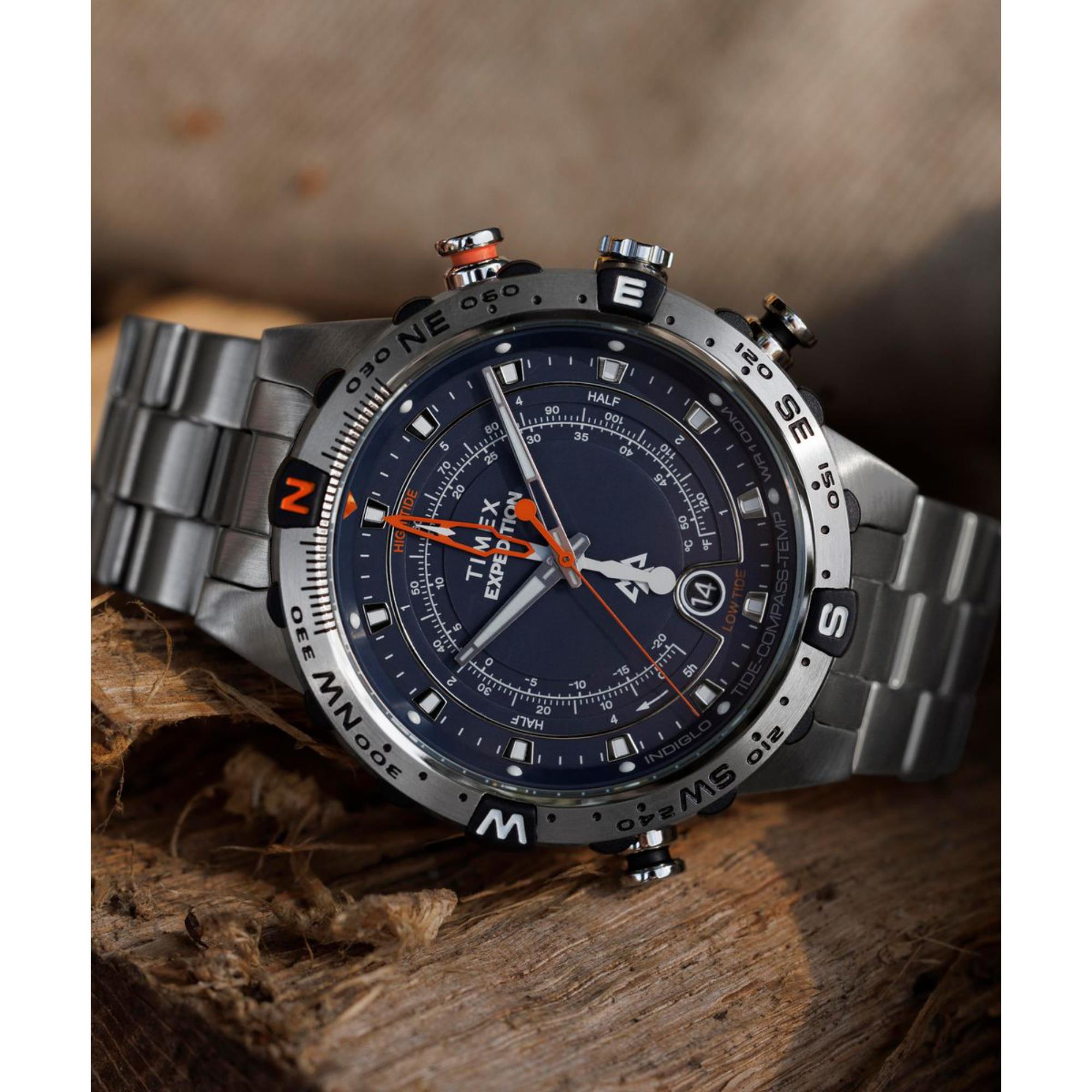 Timex Expedition Tide-Temp-Compass Graues Zifferblatt Edelstahlarmband Herren Uhr TW2Y12900