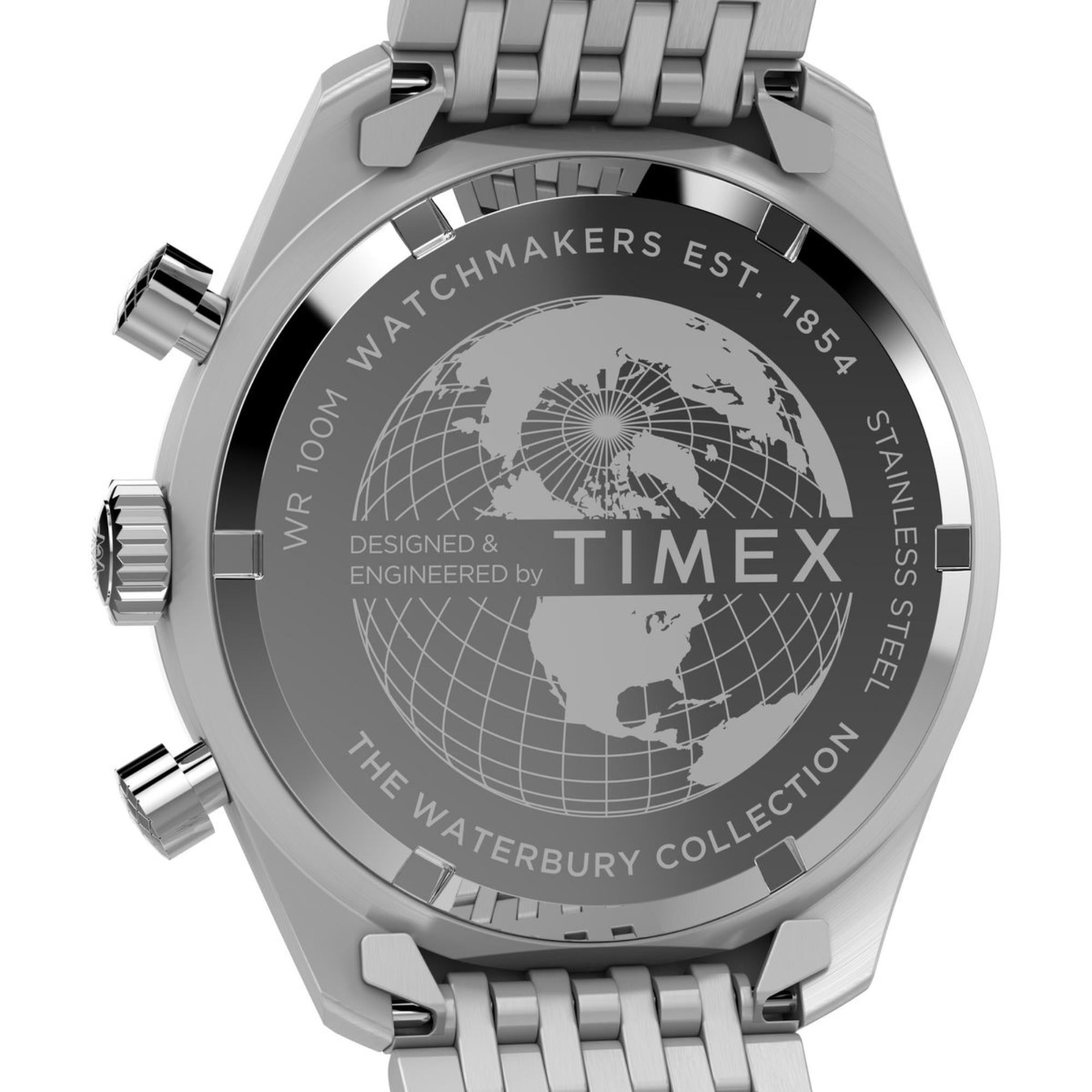 Timex Waterbury 41mm Chronograph Blue Dial Steel Mens Quartz Watch TW2Y18500