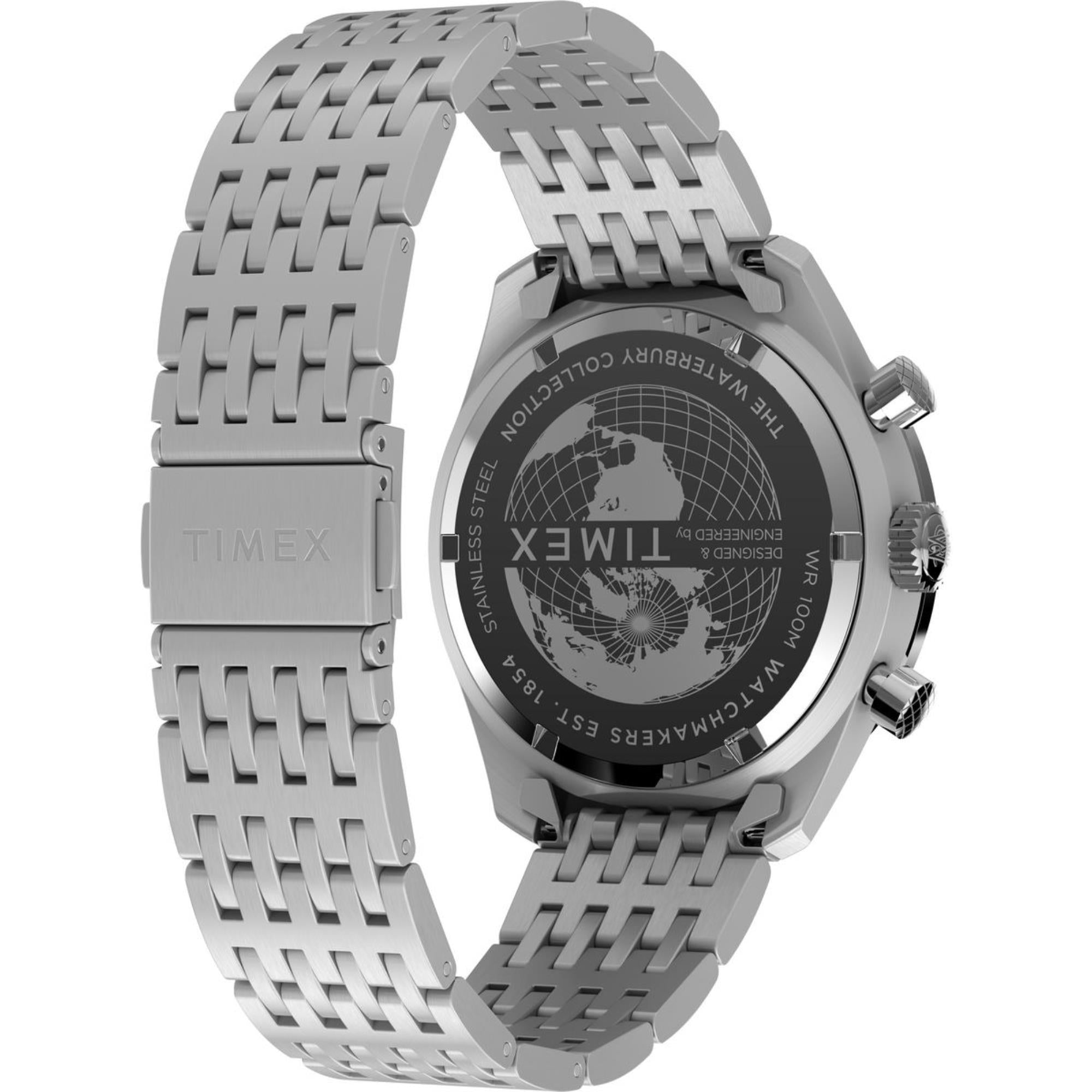 Timex Waterbury 41mm Chronograph Blue Dial Steel Mens Quartz Watch TW2Y18500