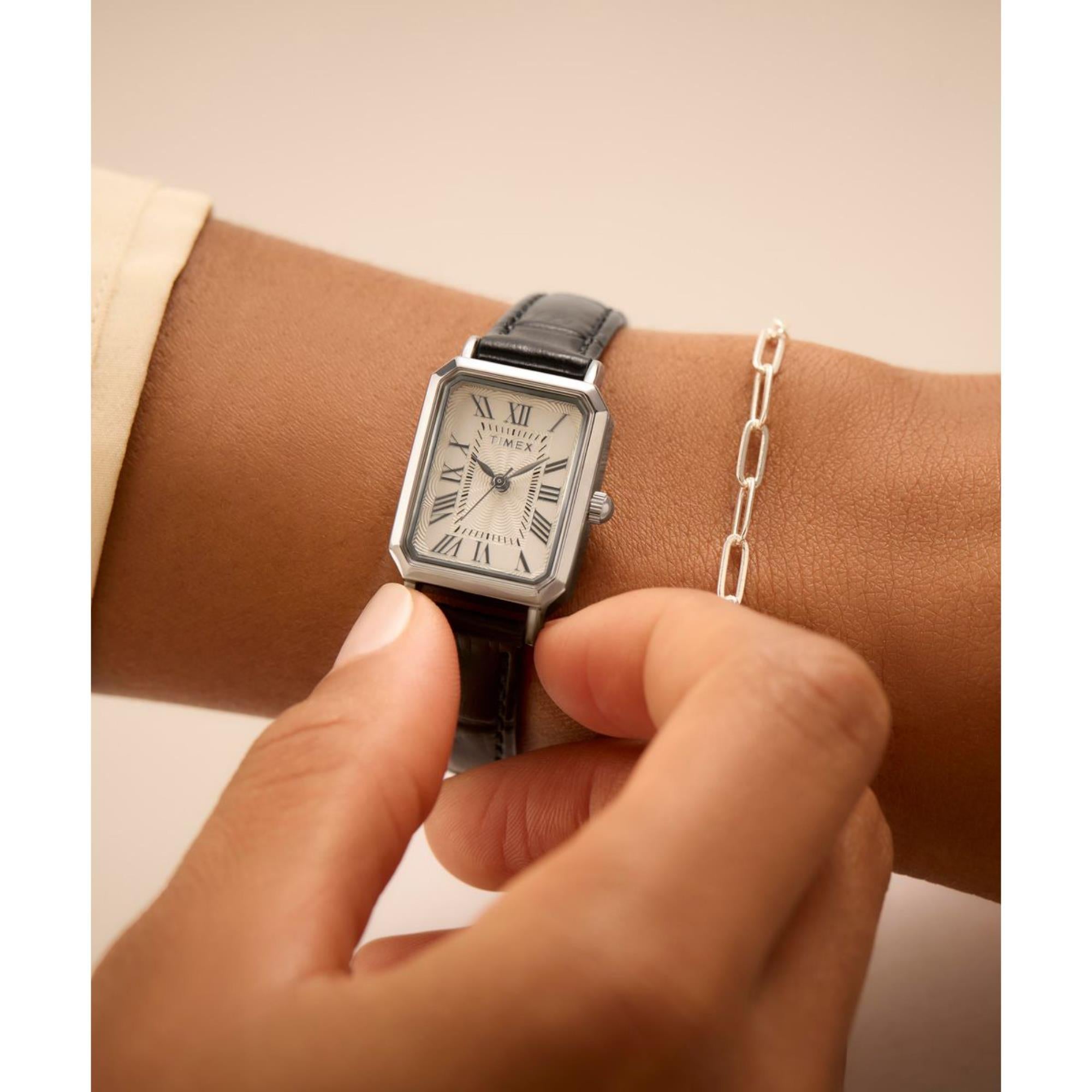 Timex Dress 21mm Weißes Zifferblatt Leder Damen Quarz Uhr TW2Y00800