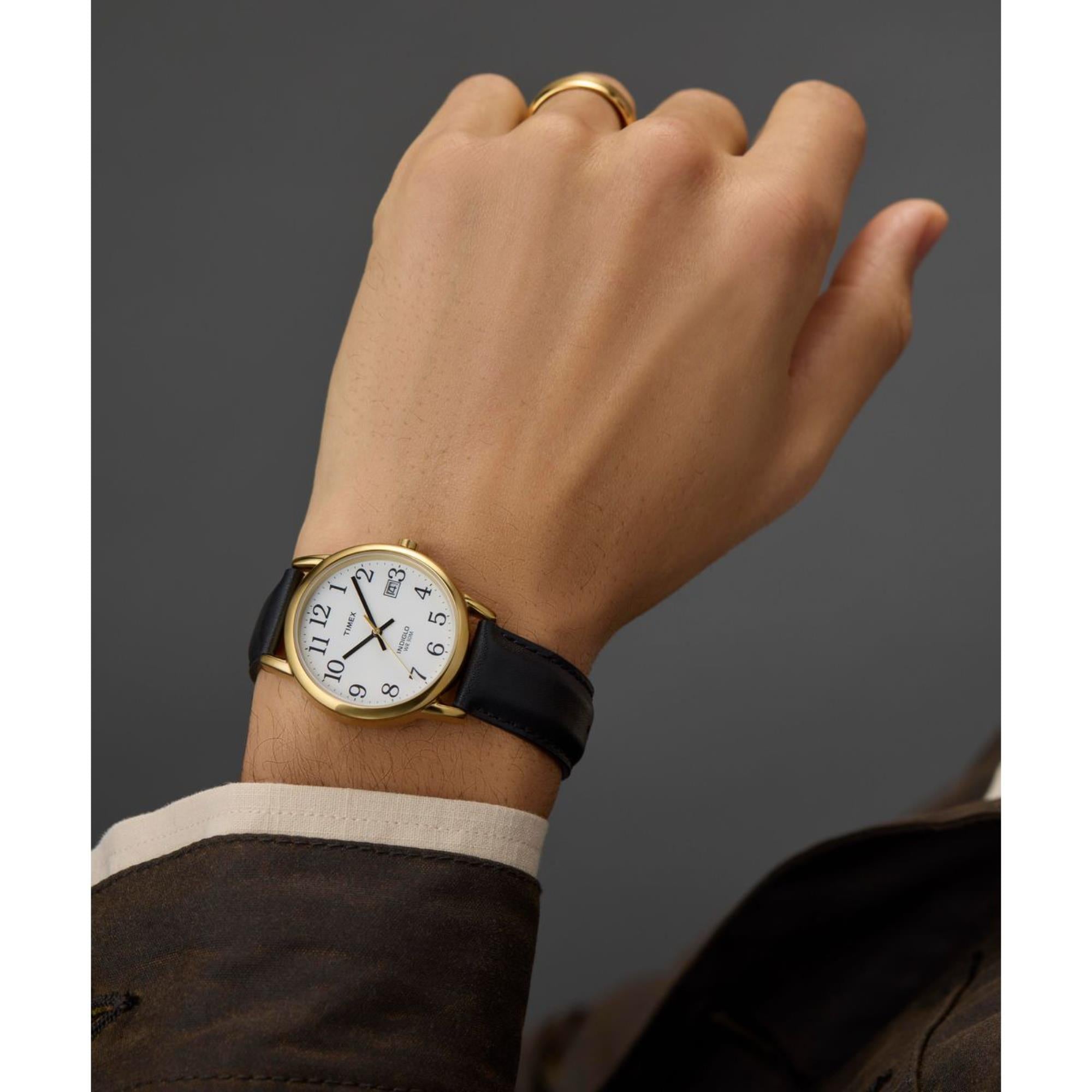 Timex Easy Reader 35mm Weiß Zifferblatt Leder Herren Quarz Uhr T2H291