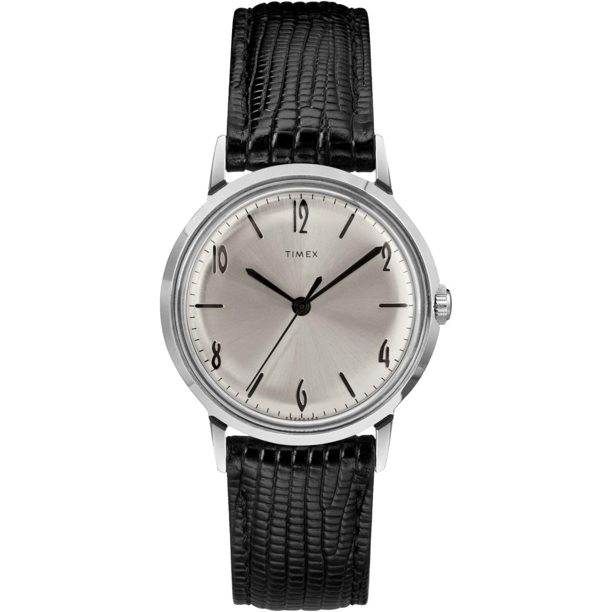 Timex Marlin Handaufzug Silber Zifferblatt Lederarmband Herren Uhr TW2R47900