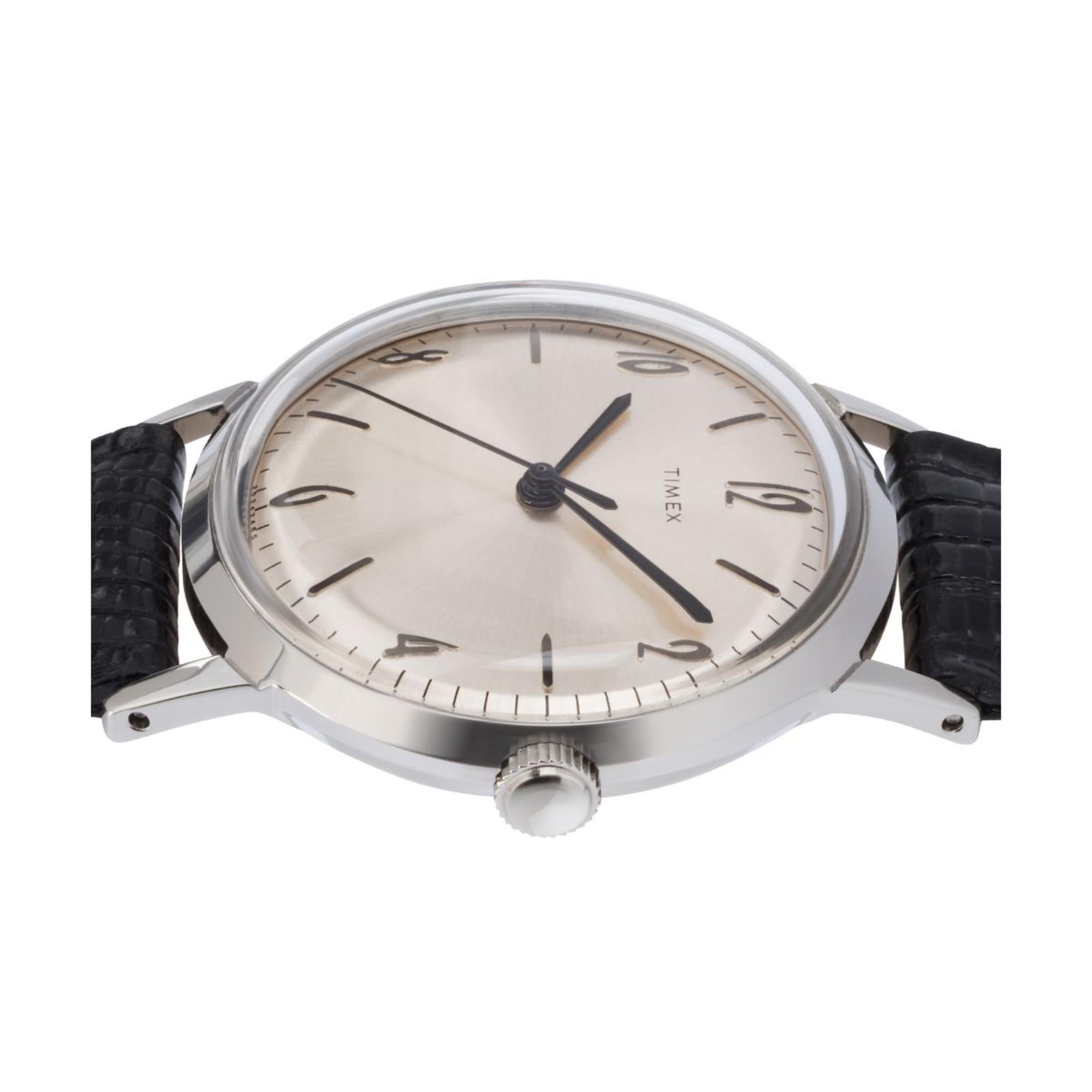 Timex Marlin Handaufzug Silber Zifferblatt Lederarmband Herren Uhr TW2R47900