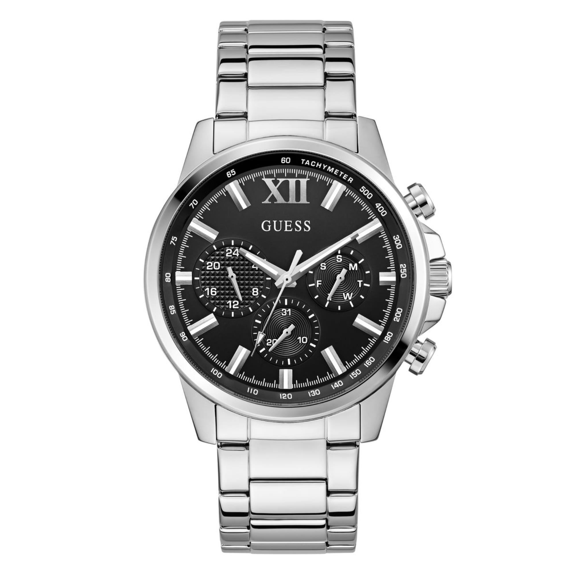 Guess Walker schwarzes Zifferblatt Edelstahlarmband Herren Uhr GW0900G1