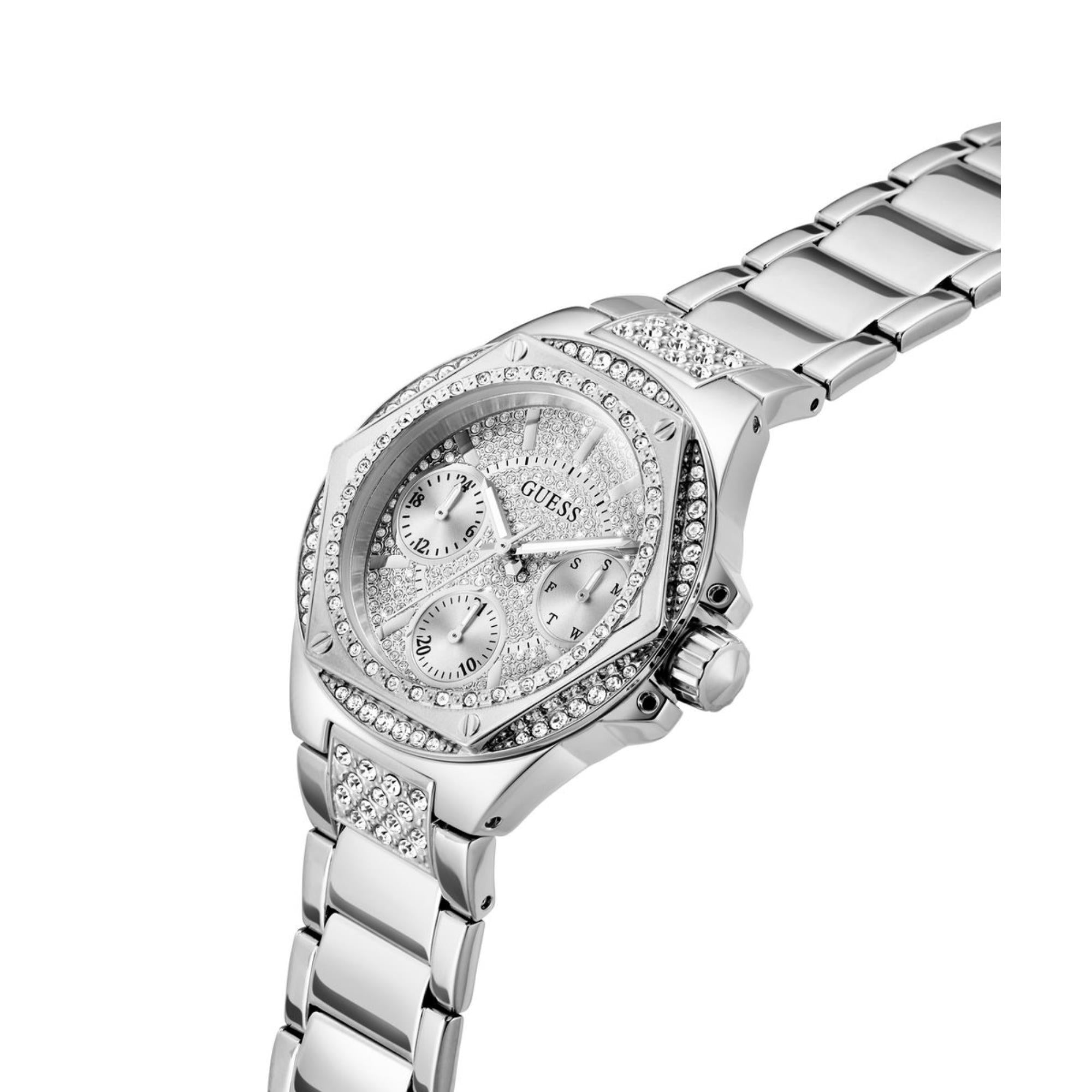 Guess Envy silbernes Zifferblatt Edelstahlarmband Damen Uhr GW0878L1
