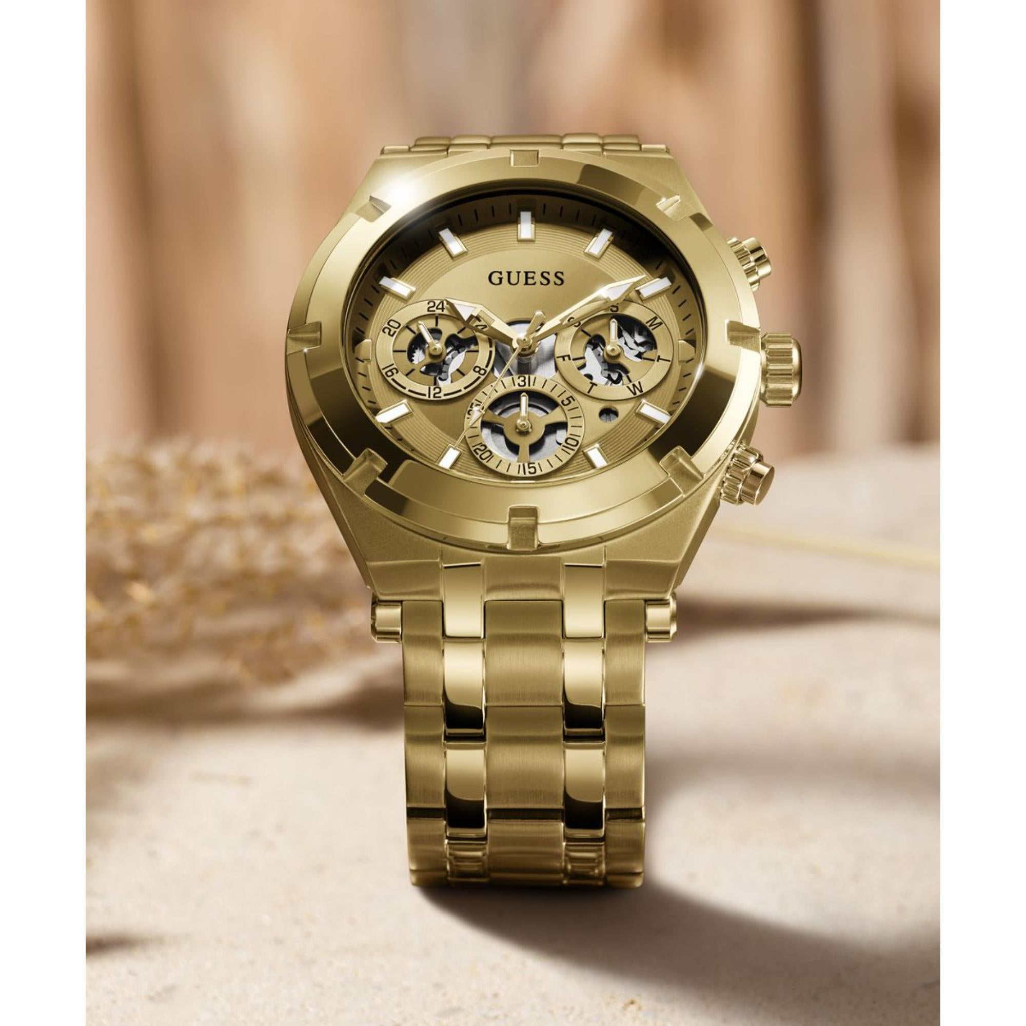 Guess Continental champagnerfarbenes Zifferblatt Edelstahlarmband Herren Uhr GW0260G4