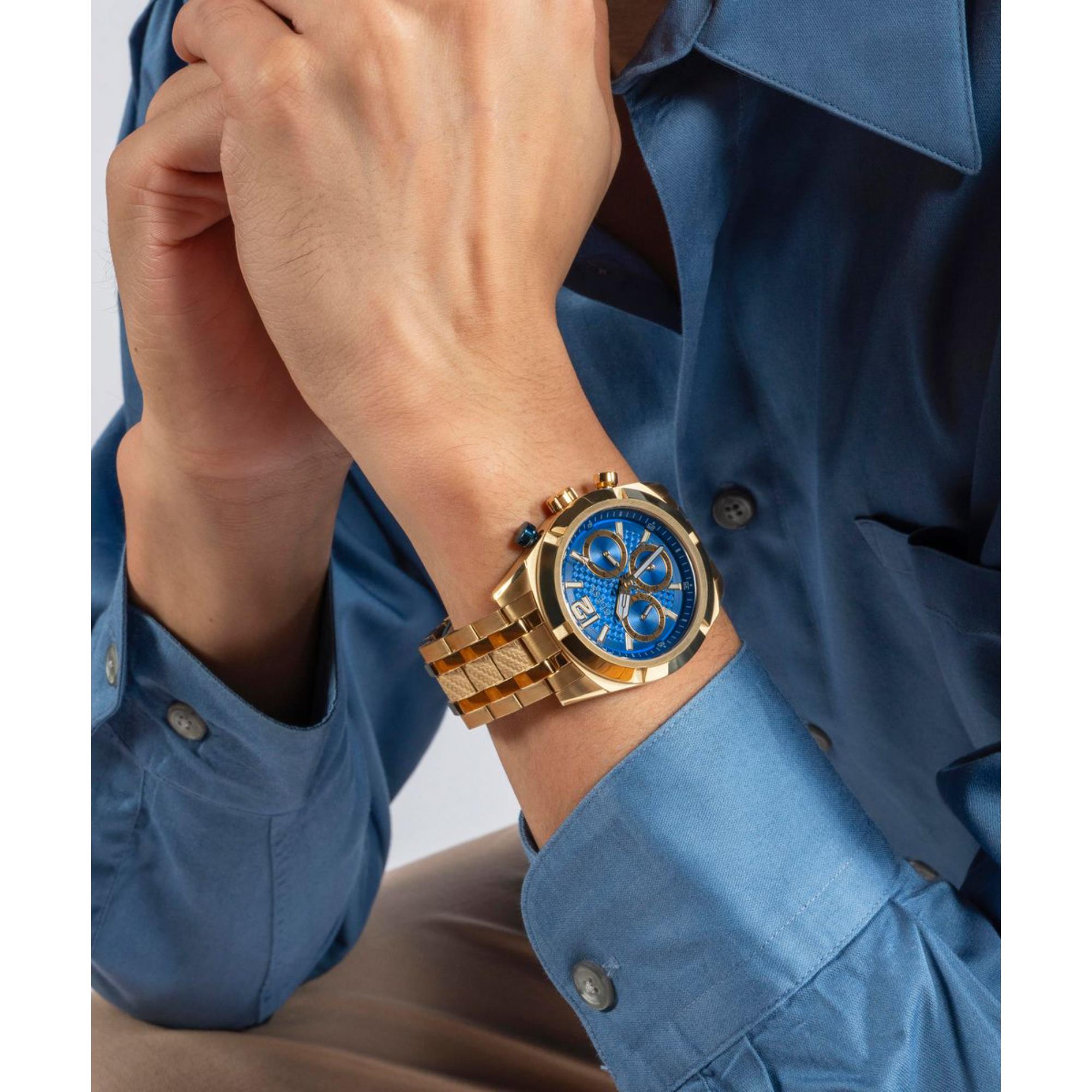 Guess Resistance Blaues Zifferblatt Edelstahlarmband Herren Uhr GW0714G2