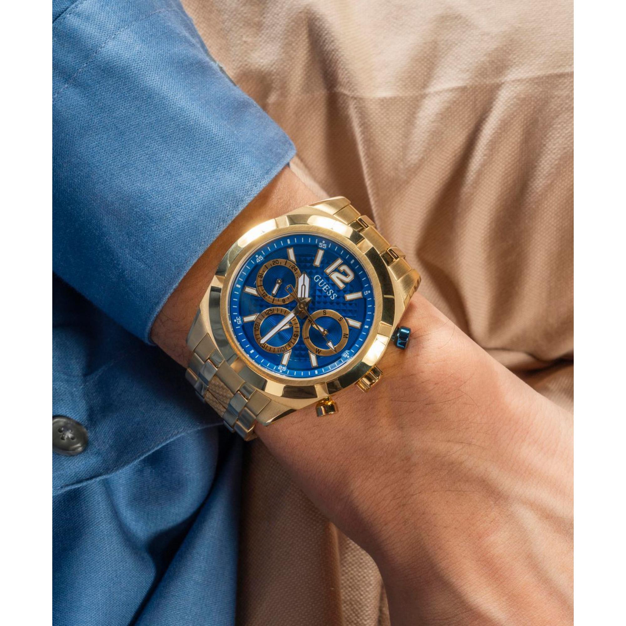Guess Resistance Blaues Zifferblatt Edelstahlarmband Herren Uhr GW0714G2