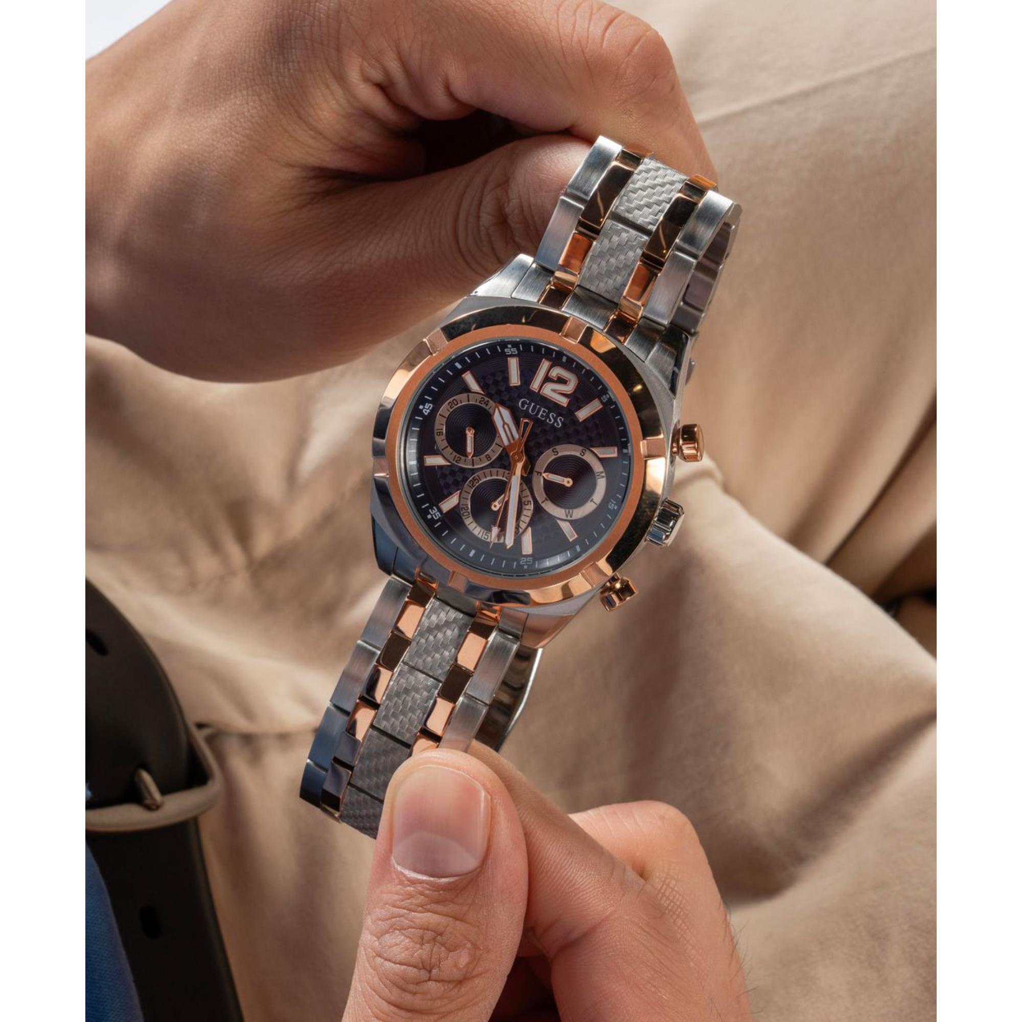 Guess Resistance Blaues Zifferblatt Edelstahlarmband Herren Uhr GW0714G3