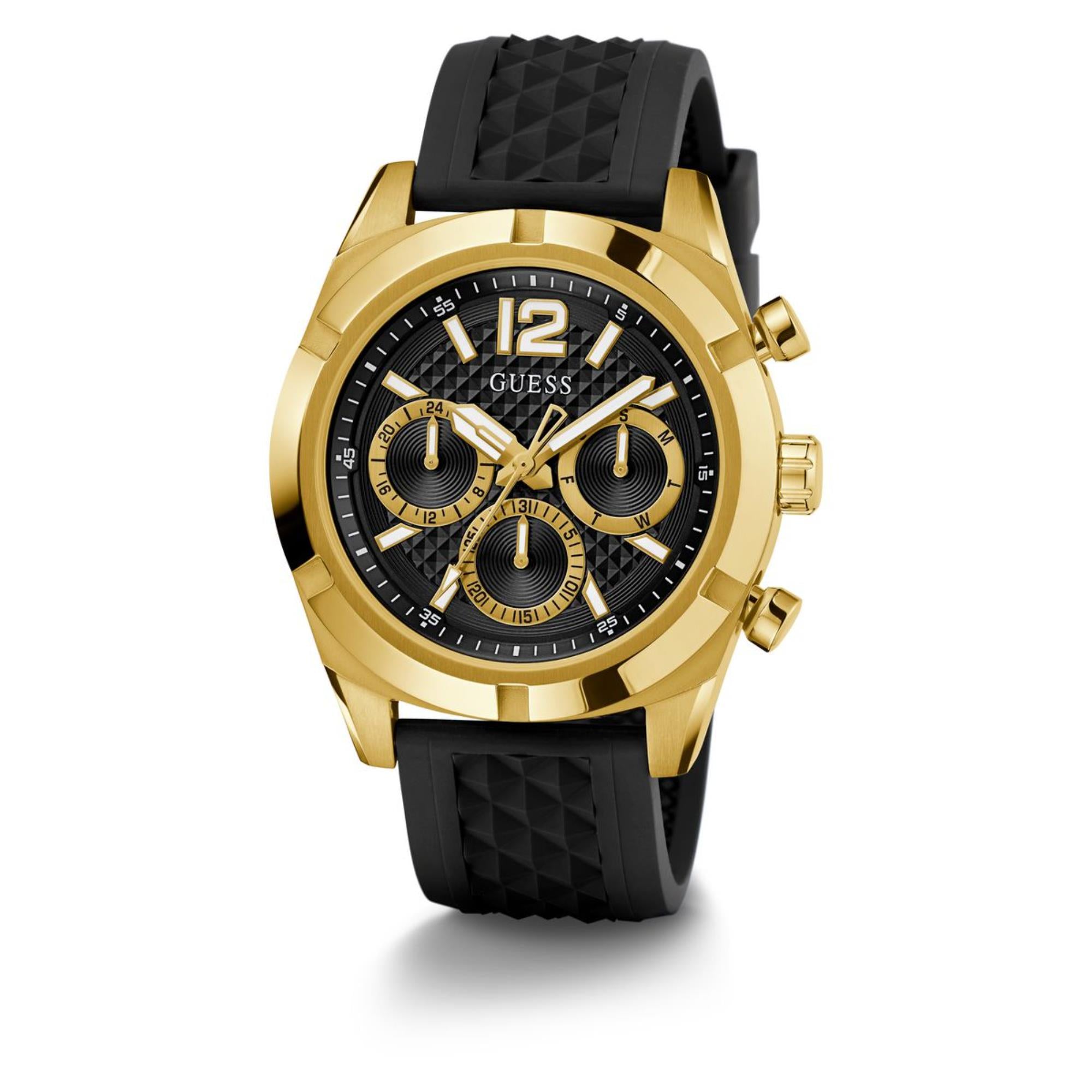 Guess Resistance Schwarzes Zifferblatt Silikonarmband Herren Uhr GW0729G2
