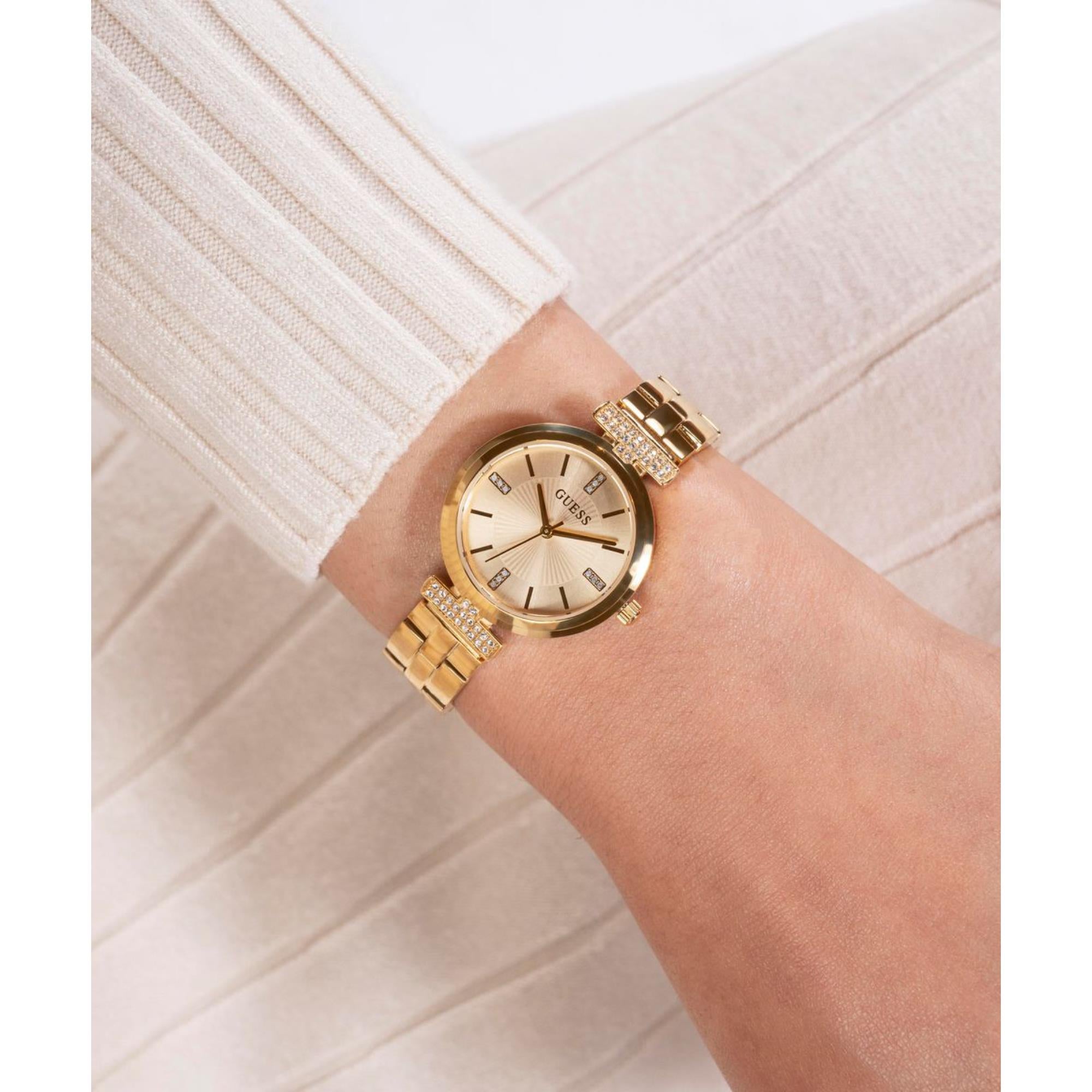 Guess Array Champagner Zifferblatt Edelstahlarmband Damen Uhr GW0762L2