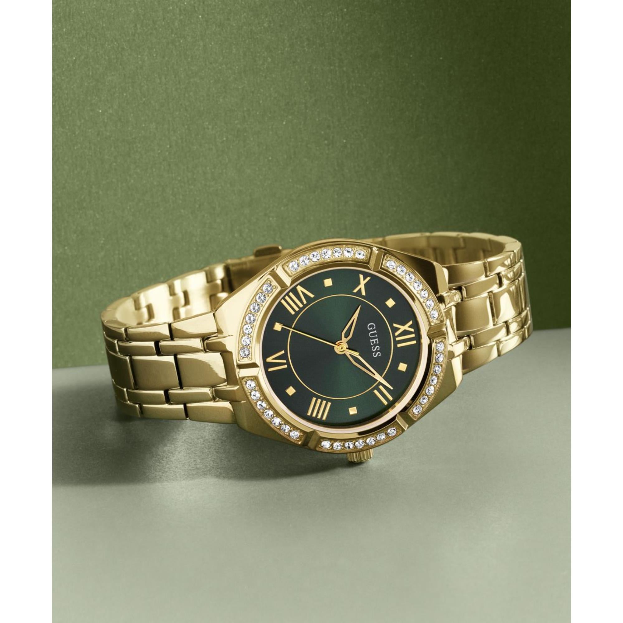 Guess Cosmo Grünes Zifferblatt Edelstahlarmband Damen Uhr GW0033L8