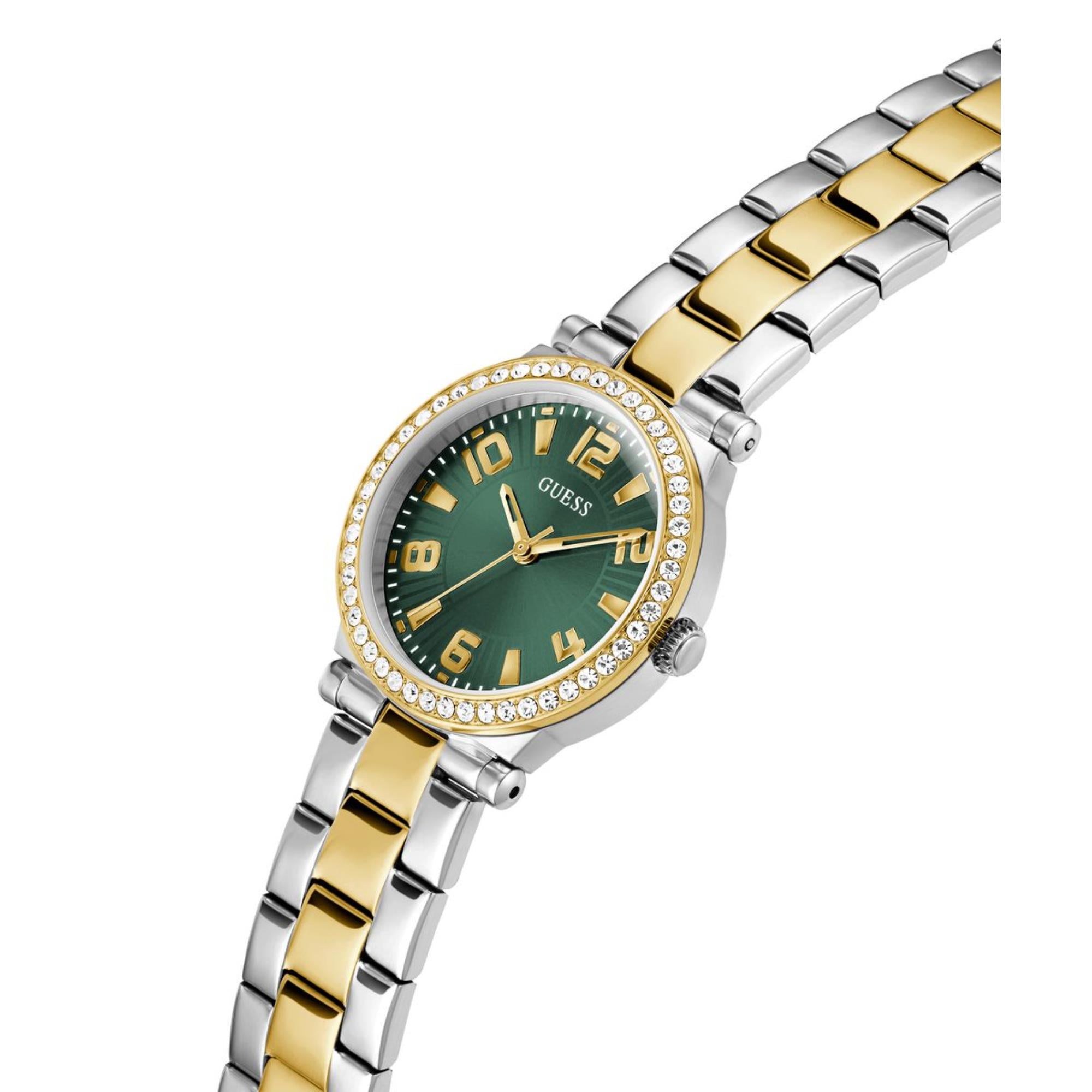 Guess Fawn Grünes Zifferblatt Edelstahlarmband Damen Uhr GW0686L2