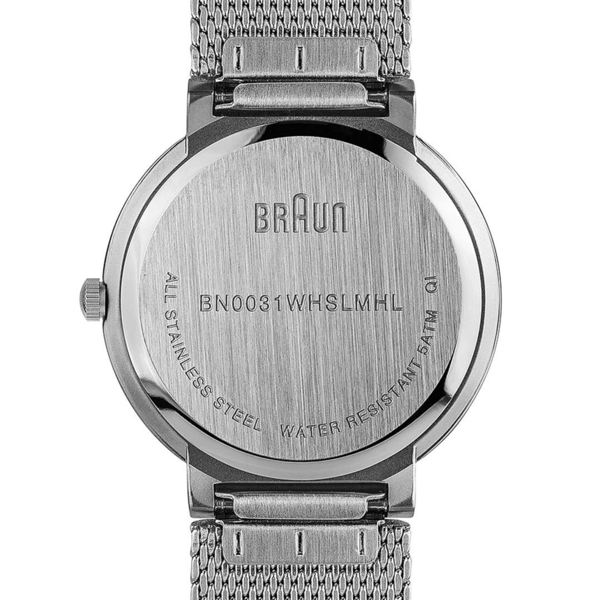 Braun Classic Silbernes Zifferblatt Stahl-Mesh-Armband Damenuhr BN0031WHSLMHL