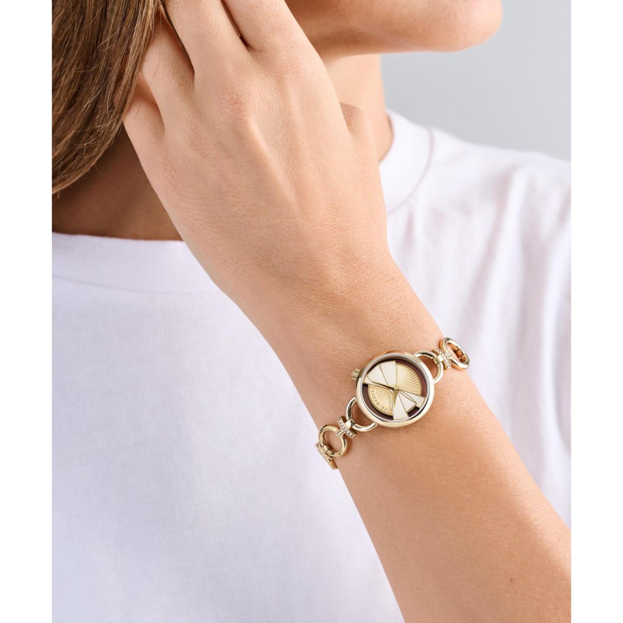 Ted Baker Lilabel Goldenes Zifferblatt Edelstahlarmband Damen Uhr BKPLIS501