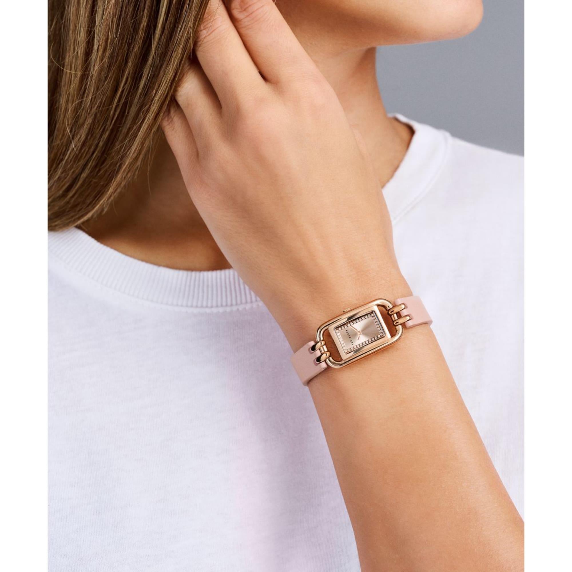 Ted Baker Tessye Roségoldenes Zifferblatt Pinkes Lederarmband Damen Uhr BKPTTS402