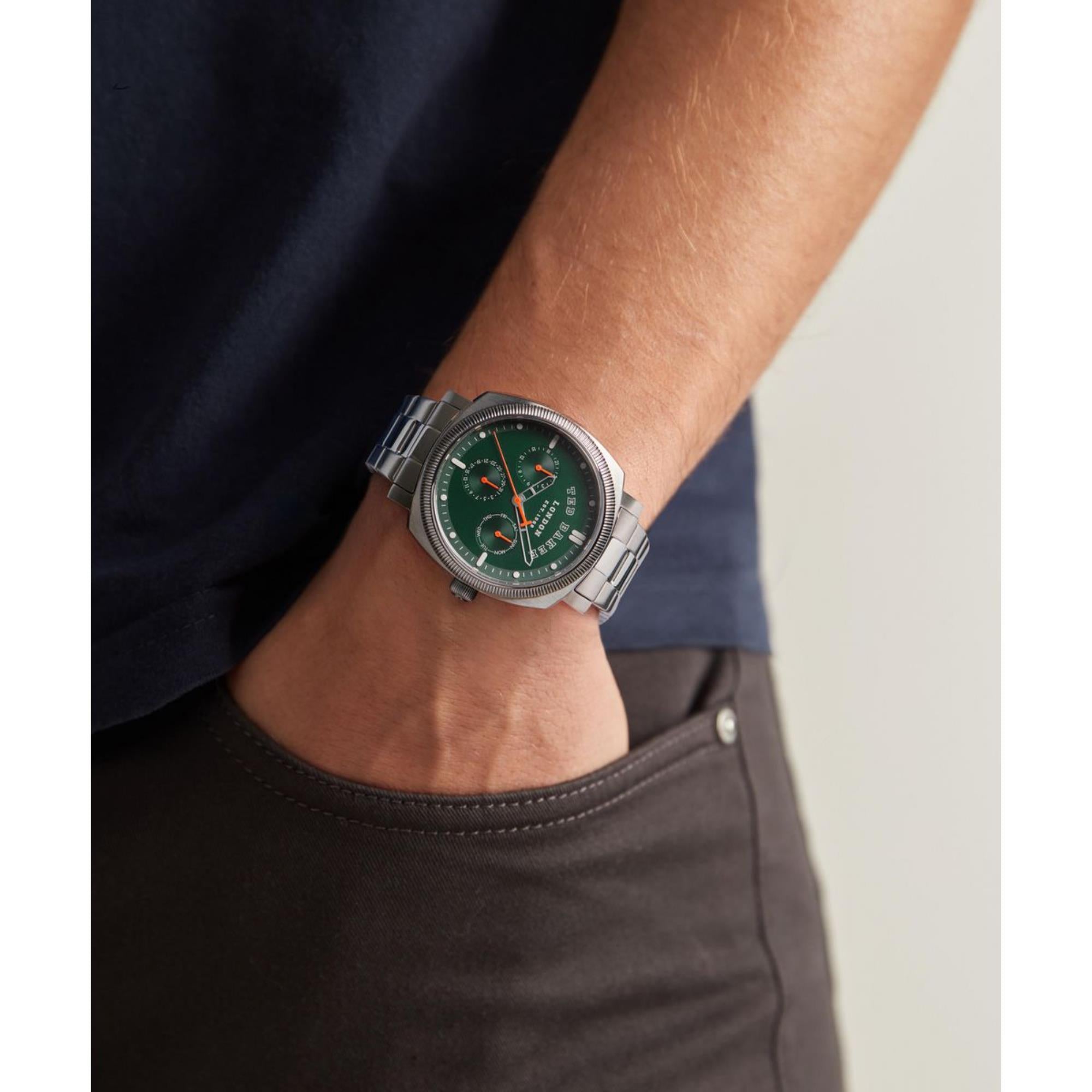 Ted Baker Caine Urban Grünes Zifferblatt Edelstahlarmband Herren Uhr BKPCNS314