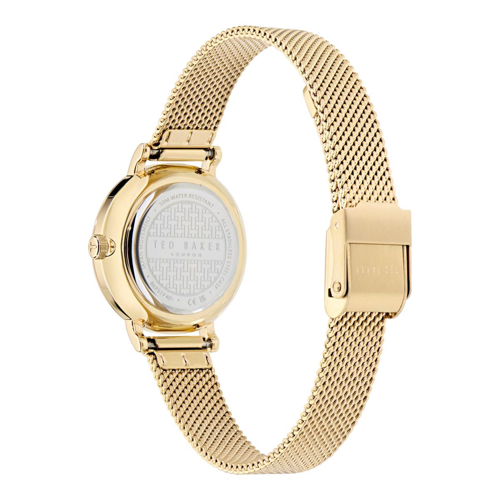 Ted Baker Staciie Weißes Perlmutt Edelstahlarmband Damen Uhr BKPSTF405