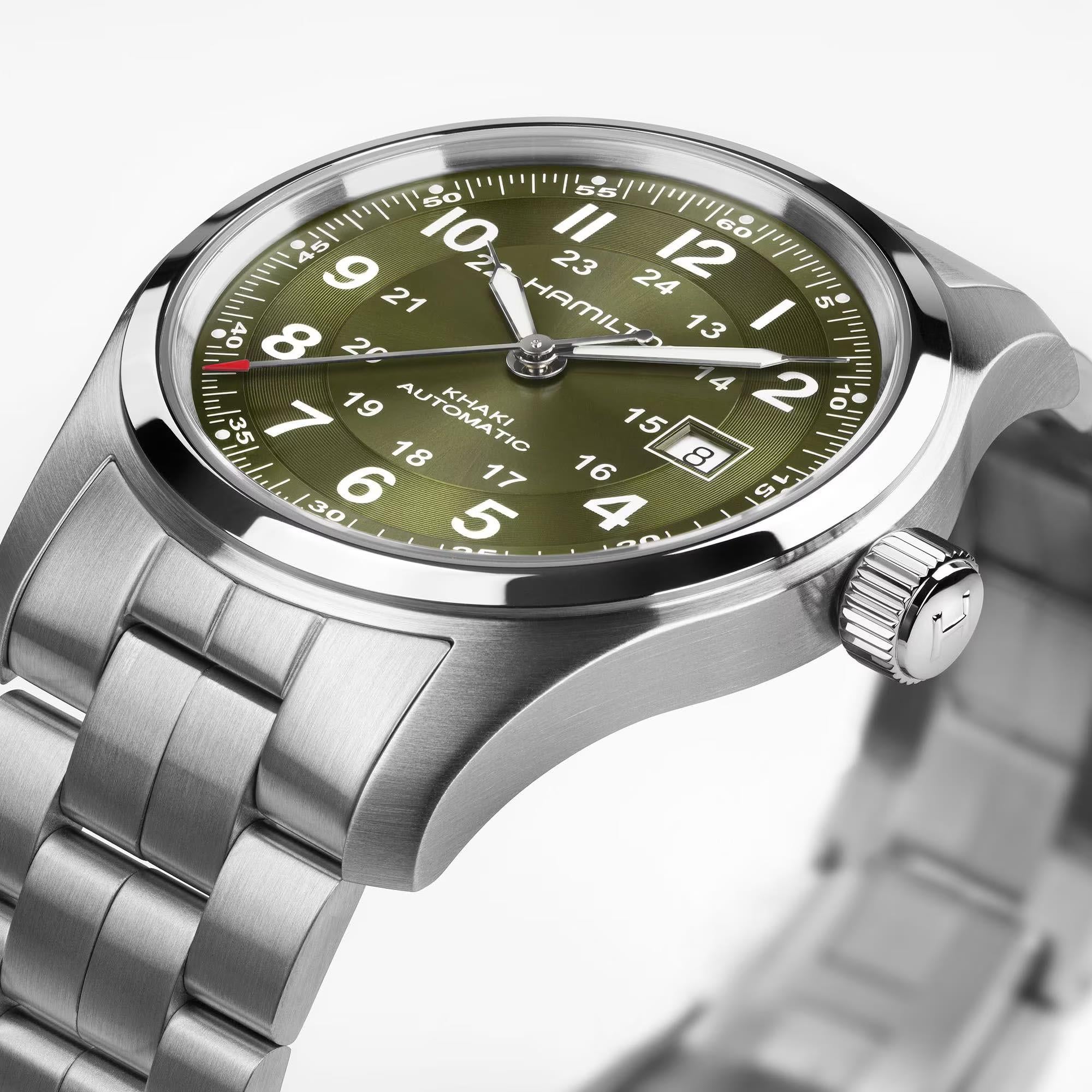 Hamilton Khaki Field H70605160 stainless steel bracelet on white background