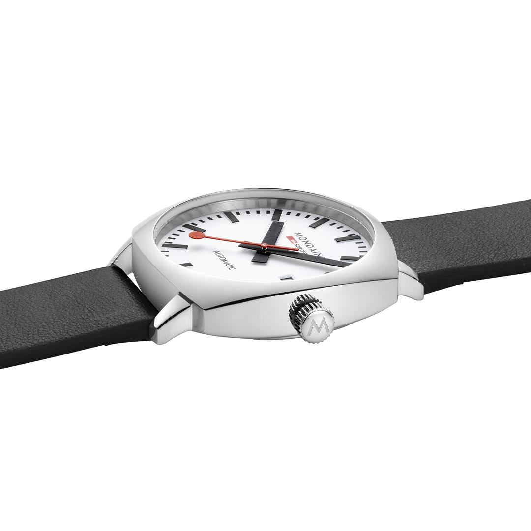 Mondaine Cushion 39mm Weißes Zifferblatt Leder Herren Automatik Uhr MSL.3961B.LBV
